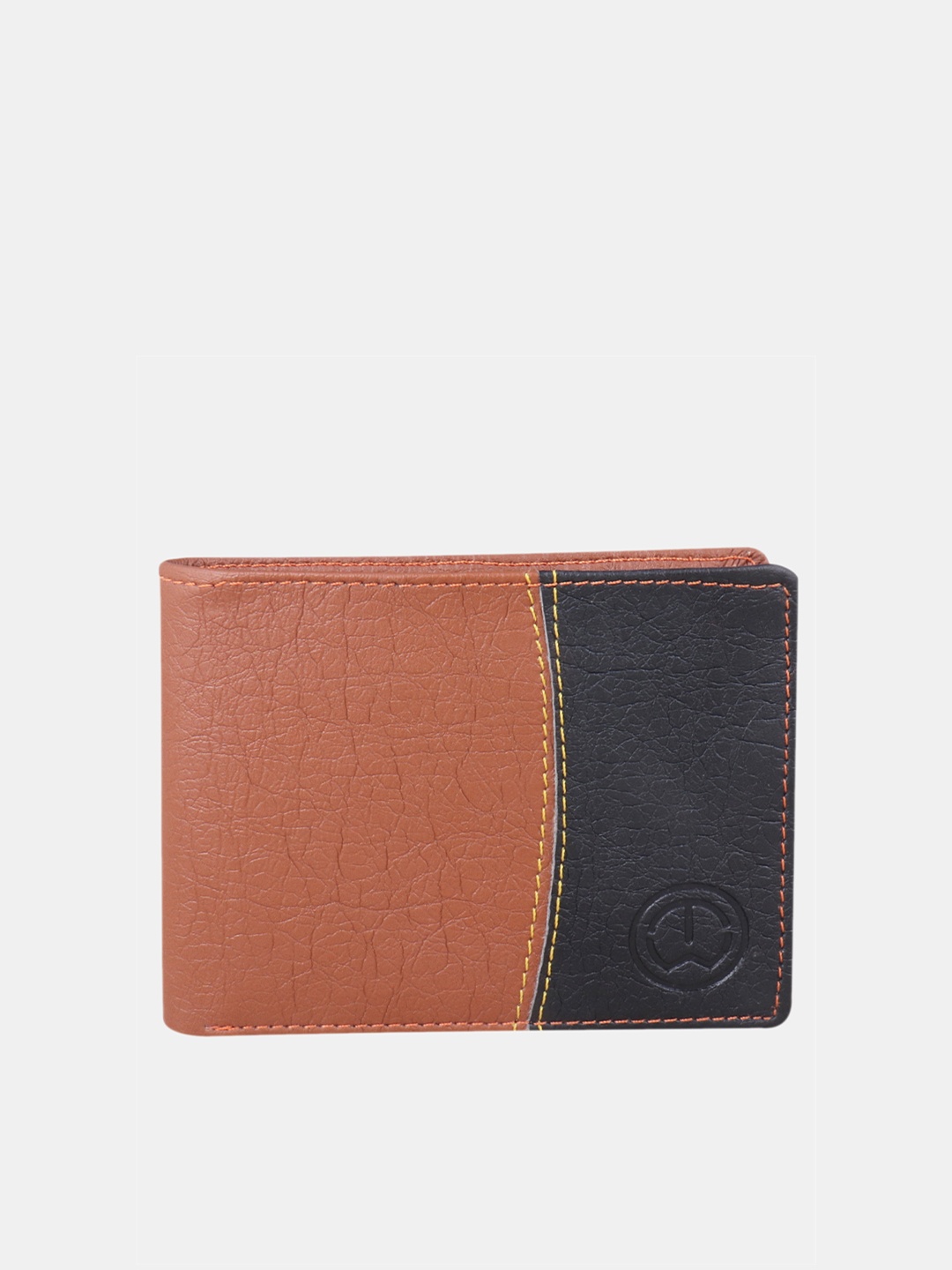 

TnW Men Tan Brown & Black Colourblocked Two Fold Leather Wallet