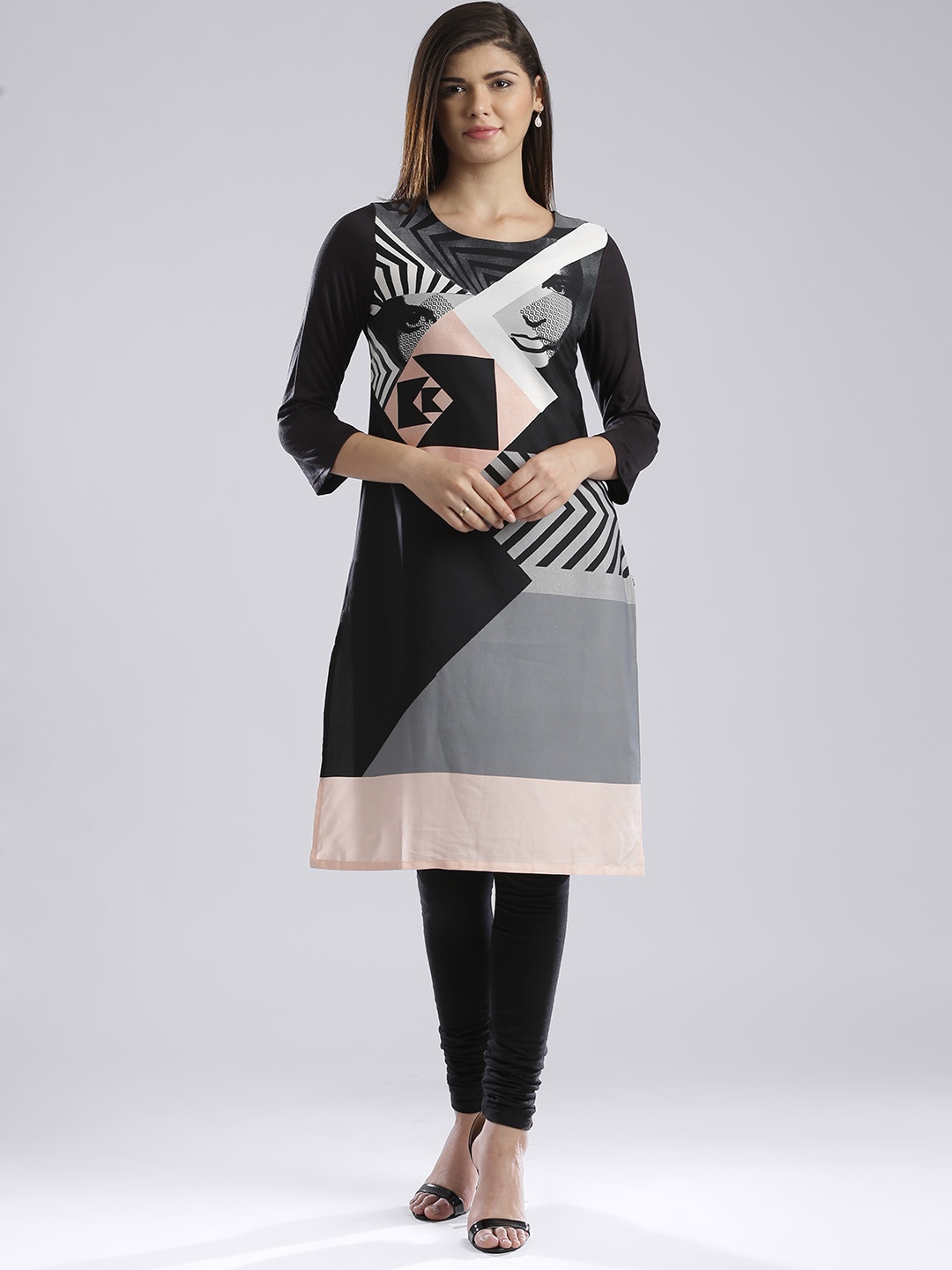 

W Black Polyester Printed Kurta