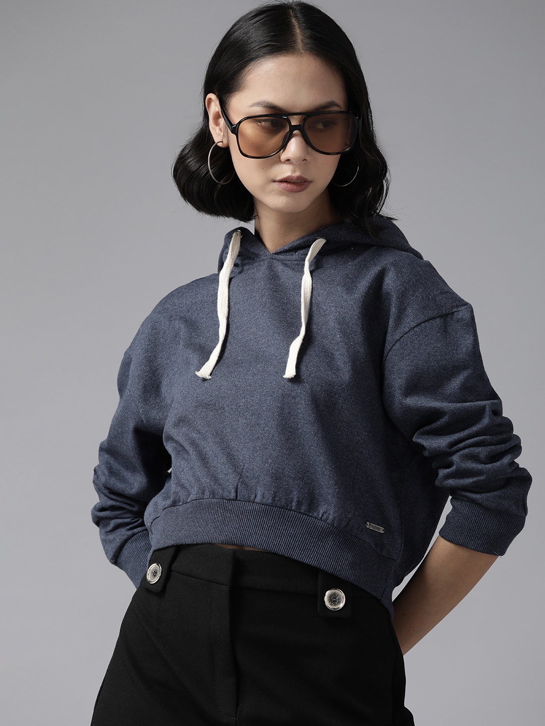 

The Roadster Lifestyle Co. Boxy Fit Hooded Sweatshirt, Navy blue