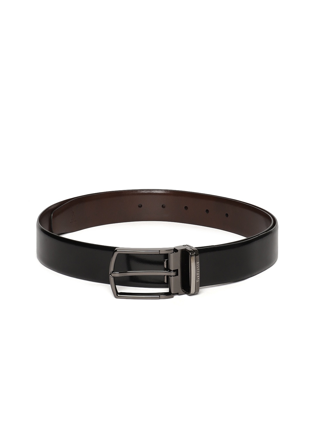 

Van Heusen Men Black & Coffee Brown Solid Leather Reversible Belt