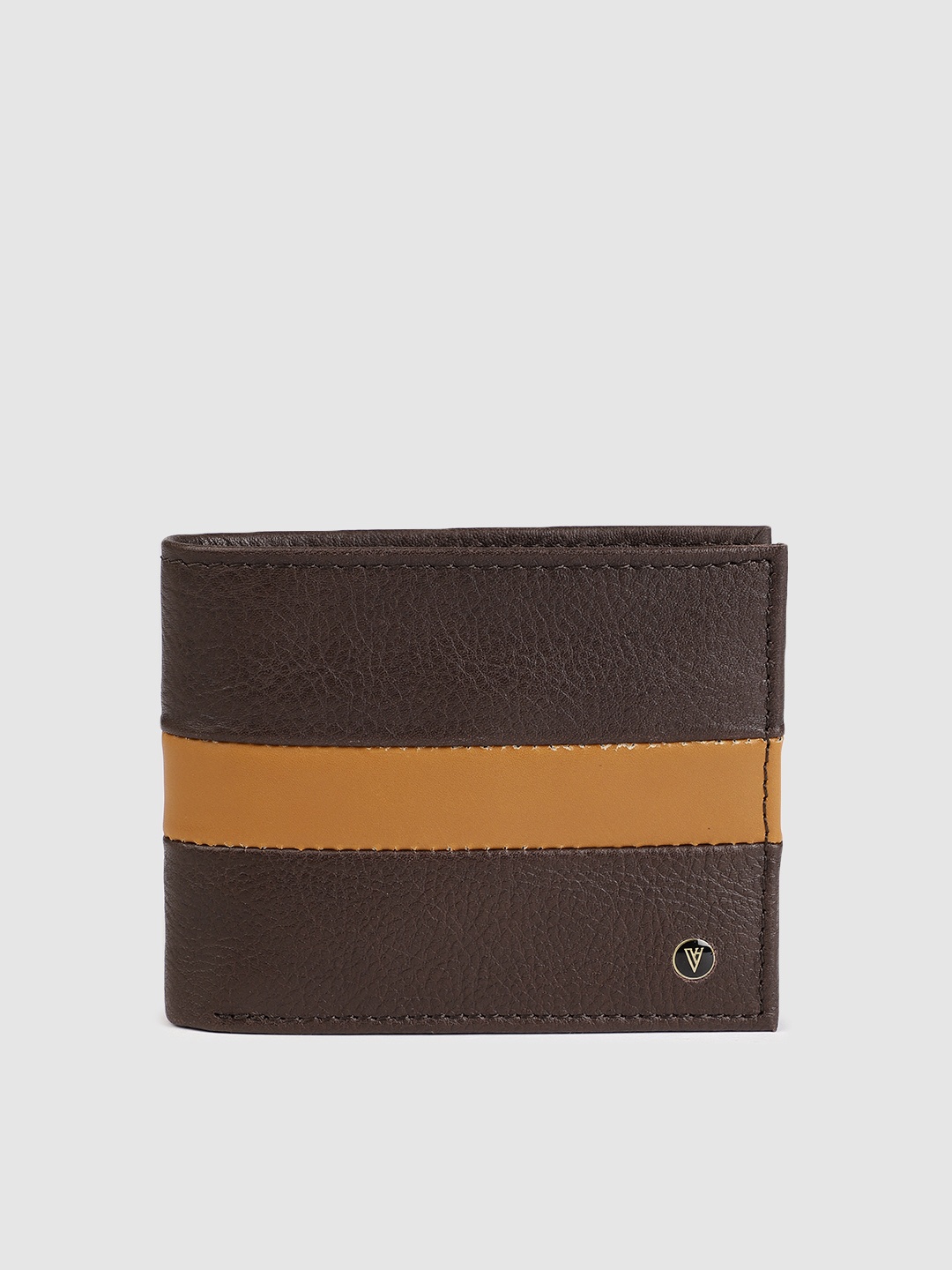 

Van Heusen Men Brown & Yellow Colourblocked Leather Two Fold Wallet