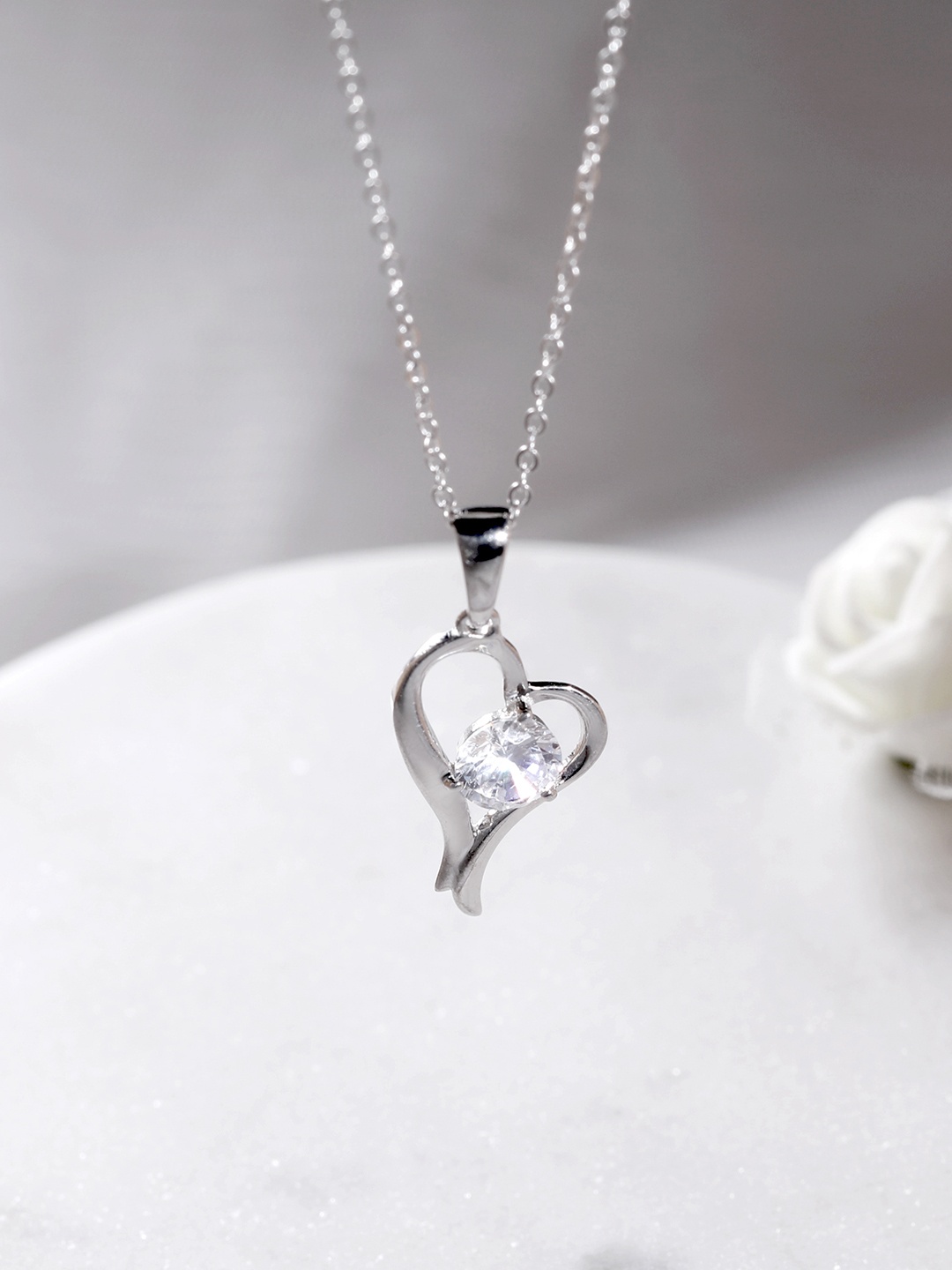 

GIVA 925 Silver Zircon Curl Heart Necklace with Link Chain