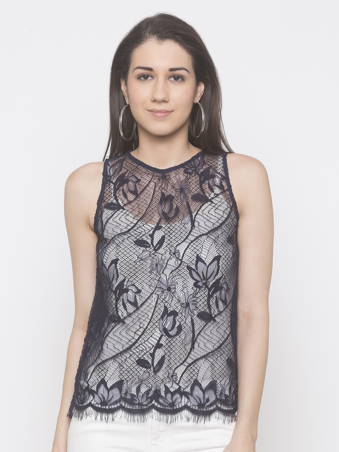 

Globus Women Navy Blue Embroidered Top