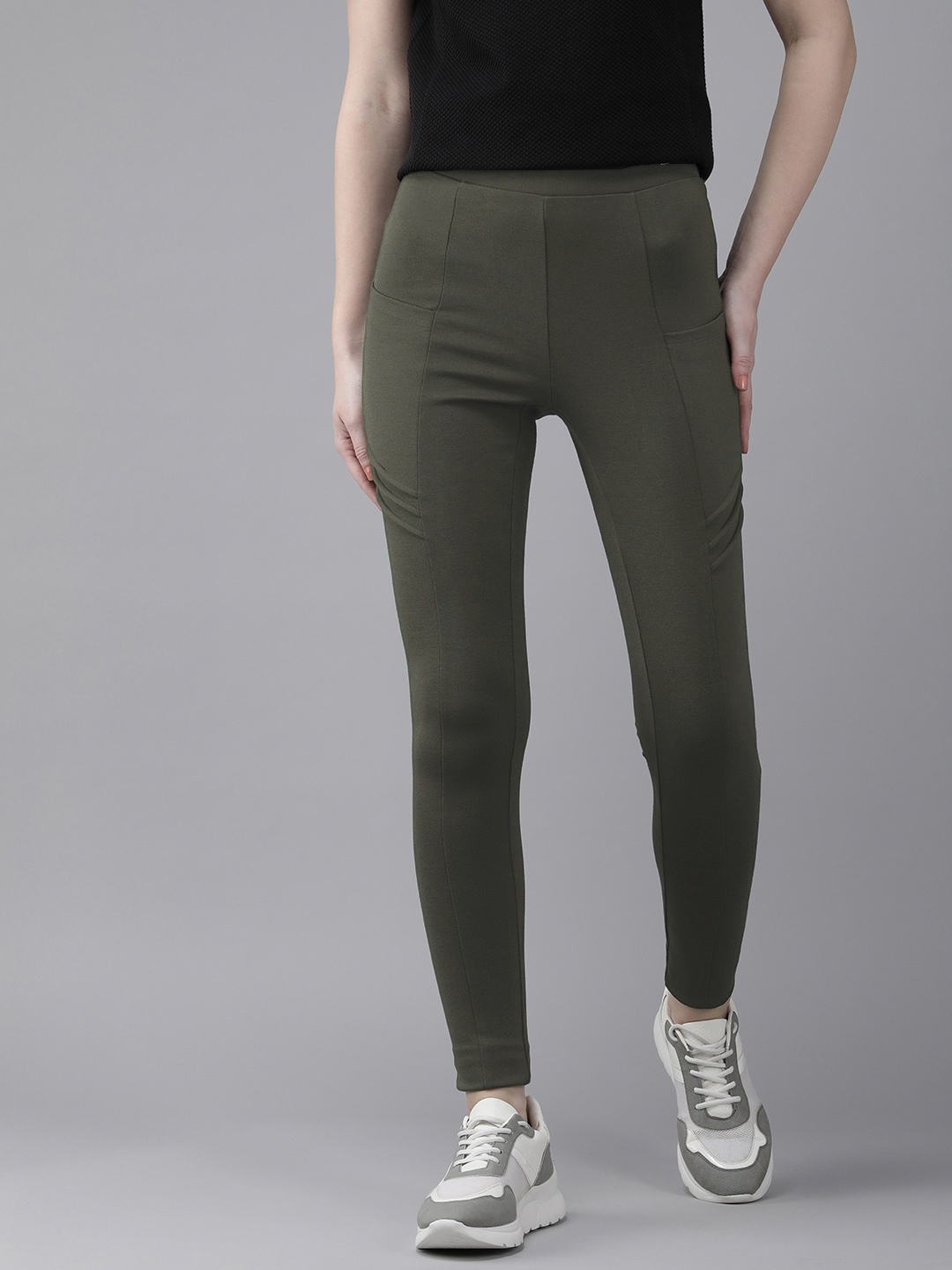 

Van Heusen Athleisure 4 Way Stretch Functional Pocket Treggings, Olive