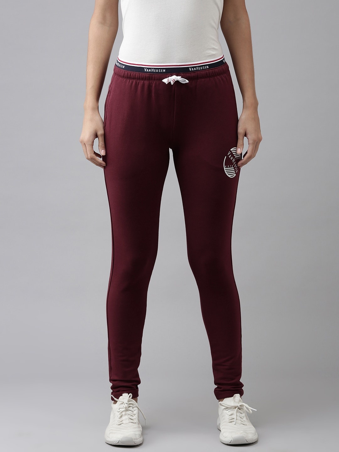 

Van Heusen Women Antiviral Track Pants with Printed Detail, Maroon
