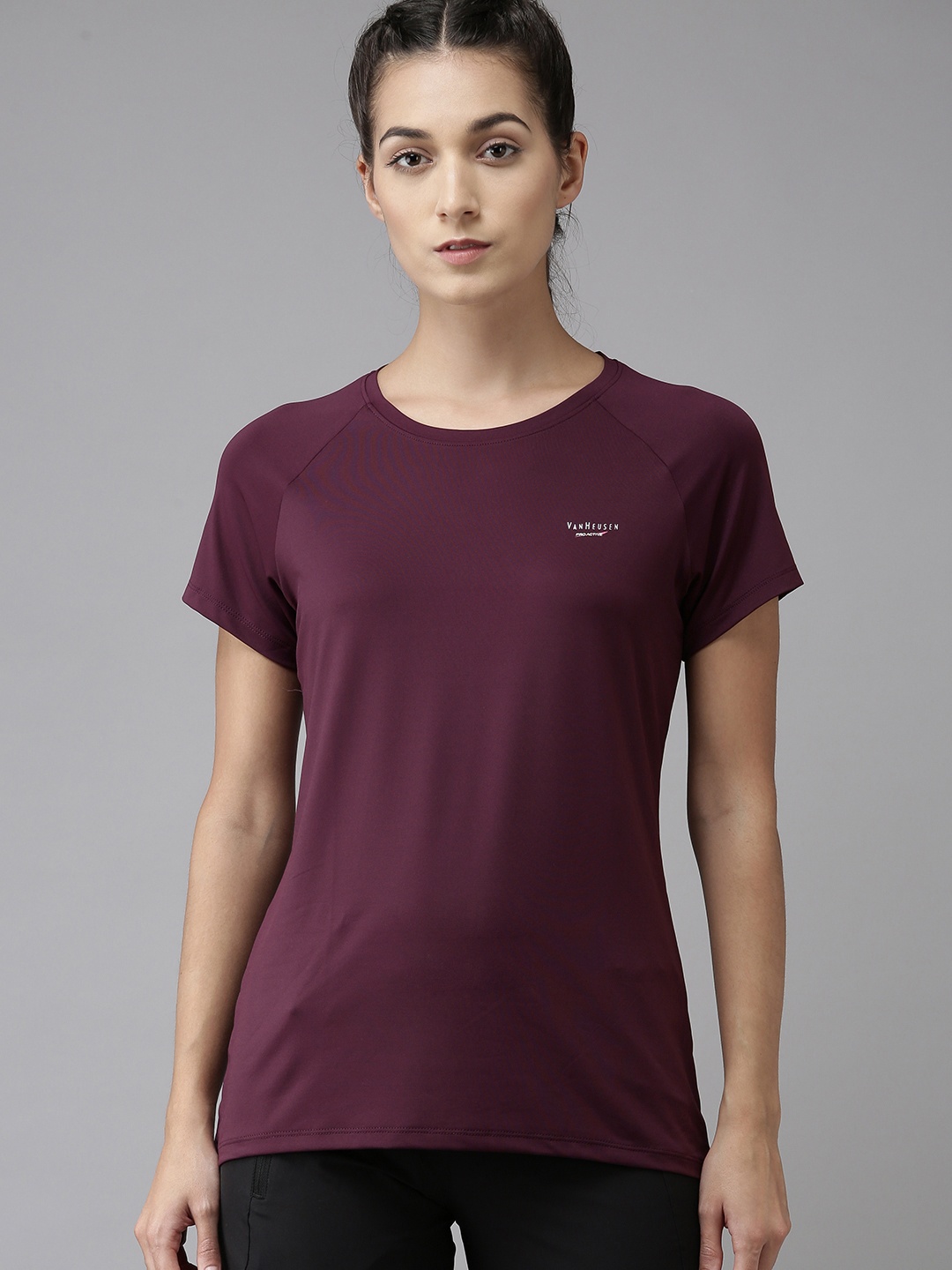 

Van Heusen Women Antibacterial Solid T-shirt, Purple