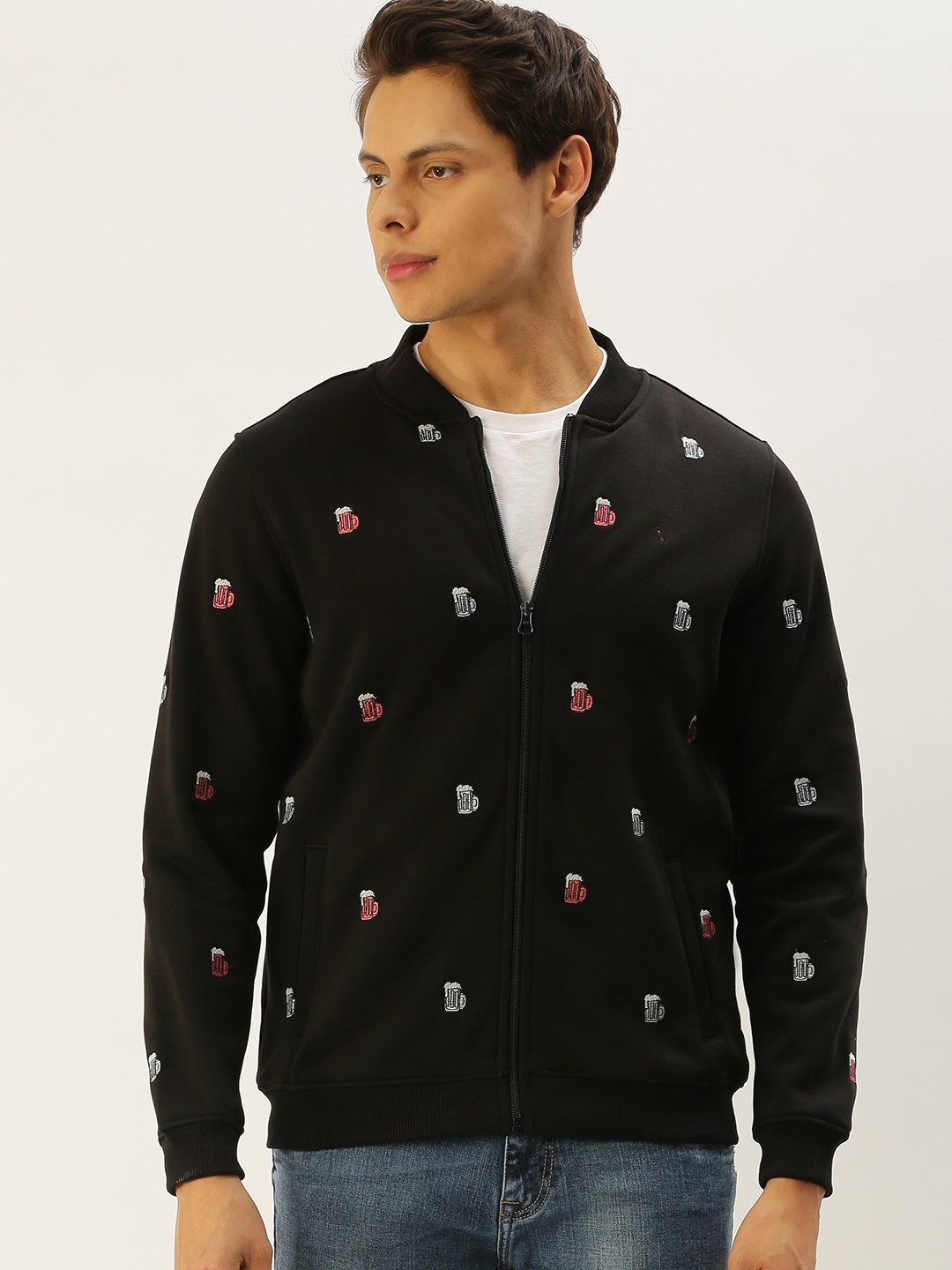 

SIMON CARTER LONDON Men Black Beer Mug Embroidered Sweatshirt