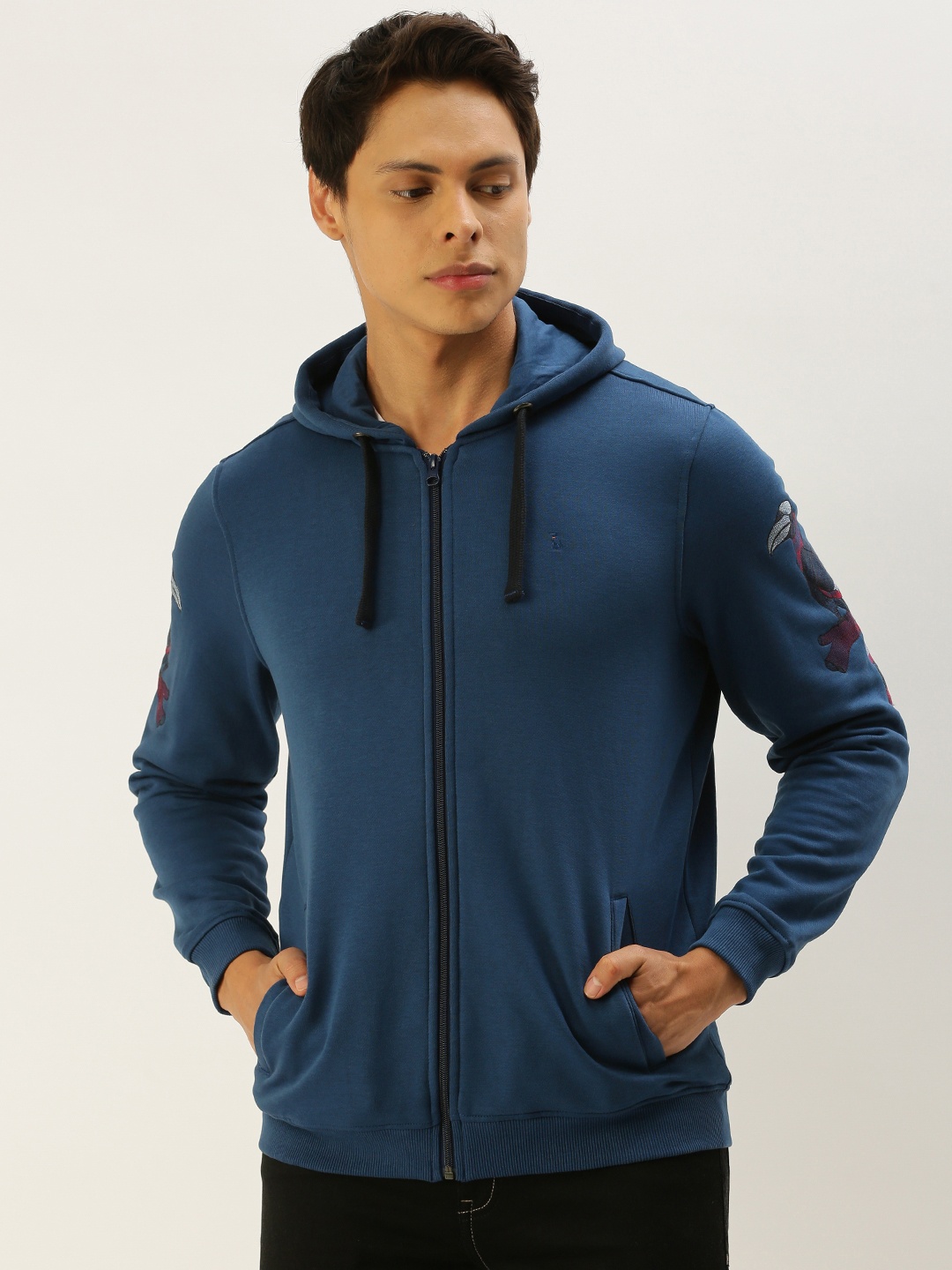 

SIMON CARTER LONDON Men Navy Blue Solid Hooded Sweatshirt