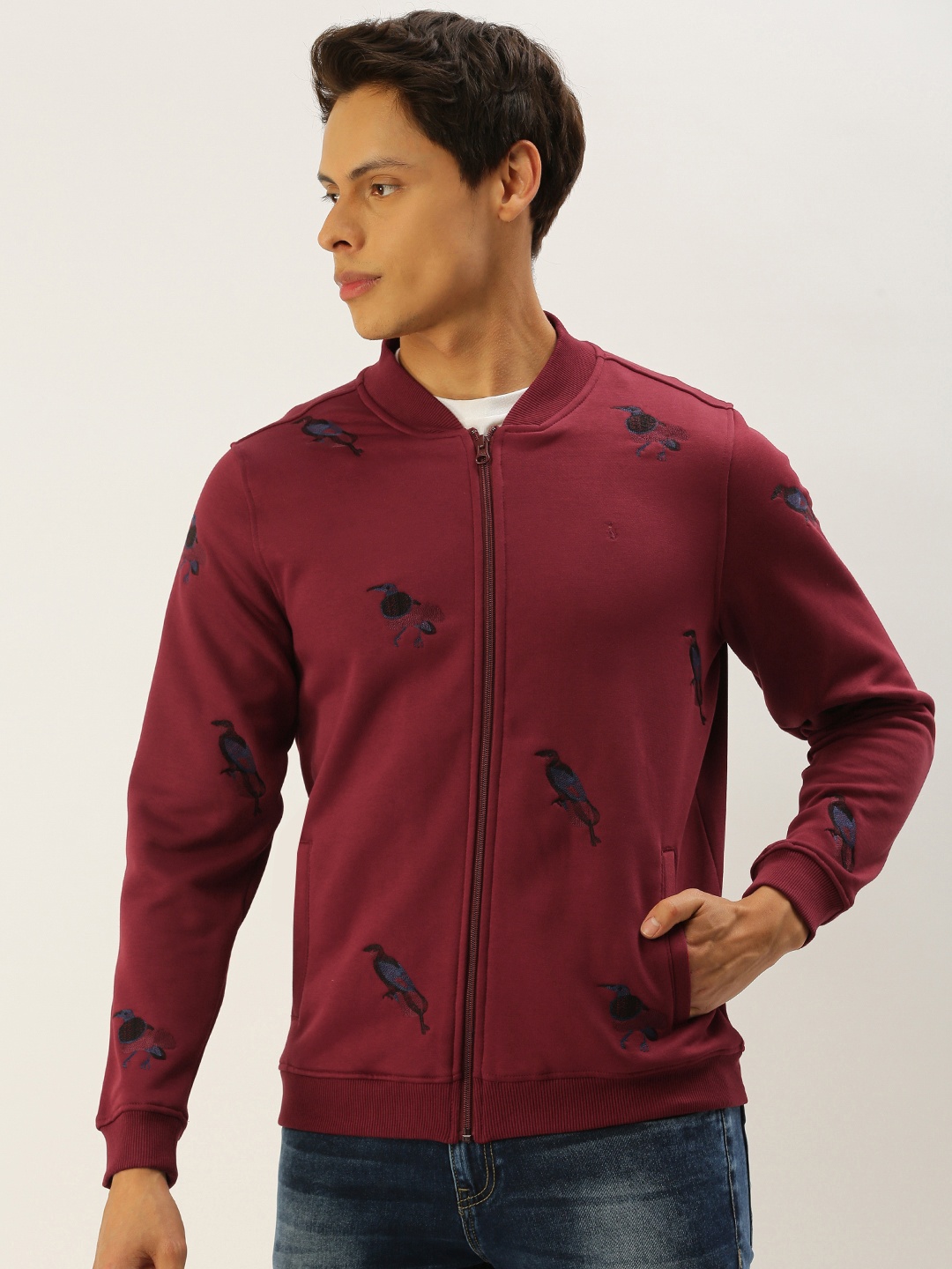 

SIMON CARTER LONDON Men Maroon Bird Embroidered Sweatshirt