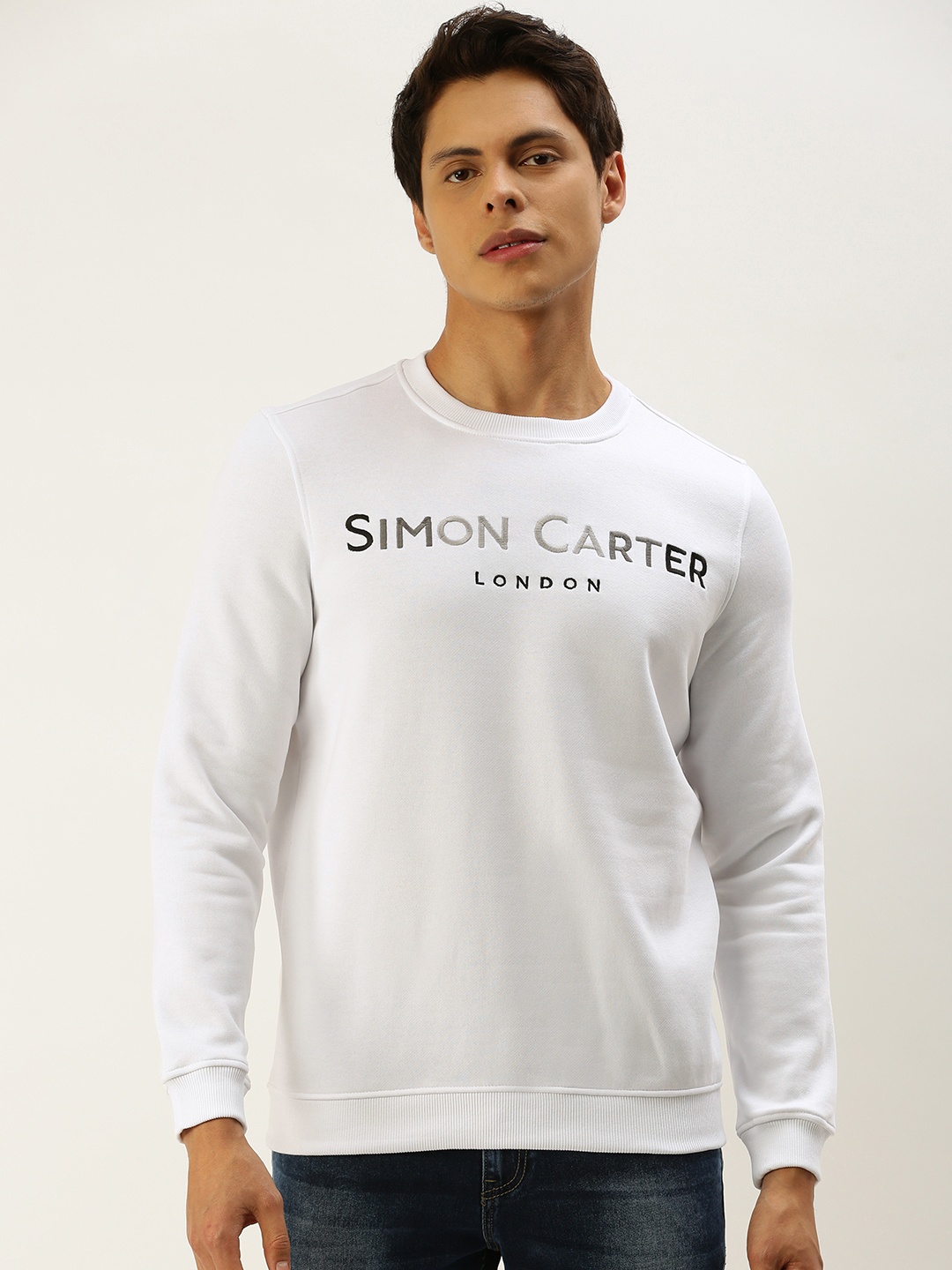

SIMON CARTER LONDON Men White Solid Sweatshirt with Embroidered Detail