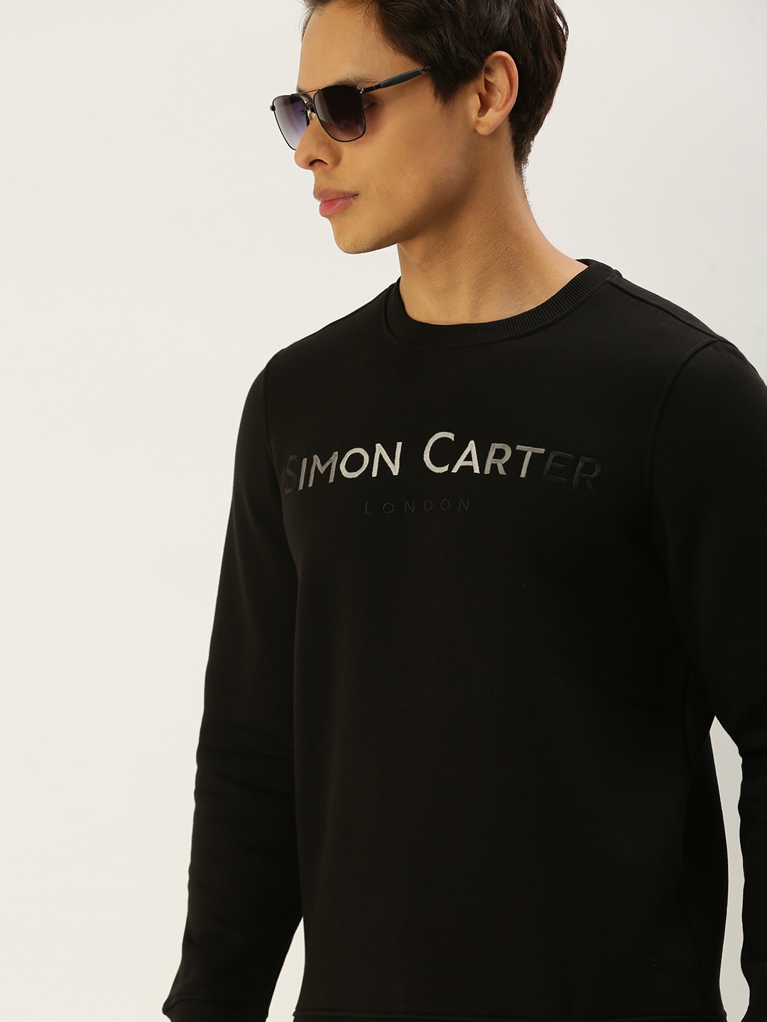 

SIMON CARTER LONDON Men Black Solid Sweatshirt with Embroidered Detail