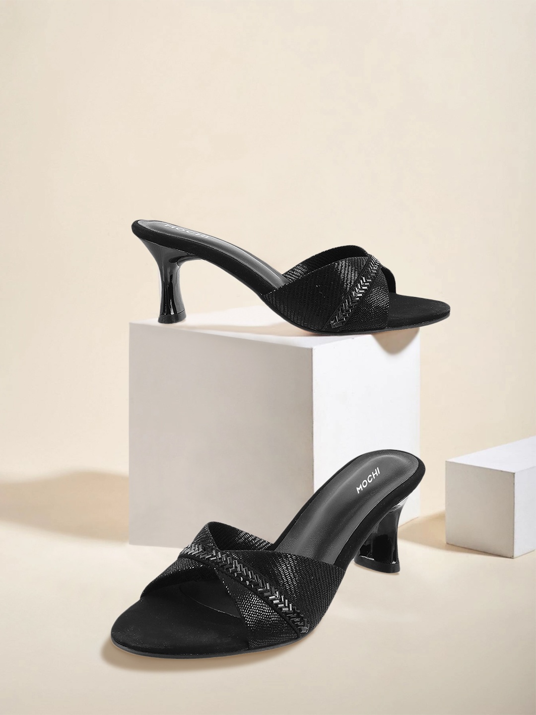 

Mochi Women Black Embellished Block Heels