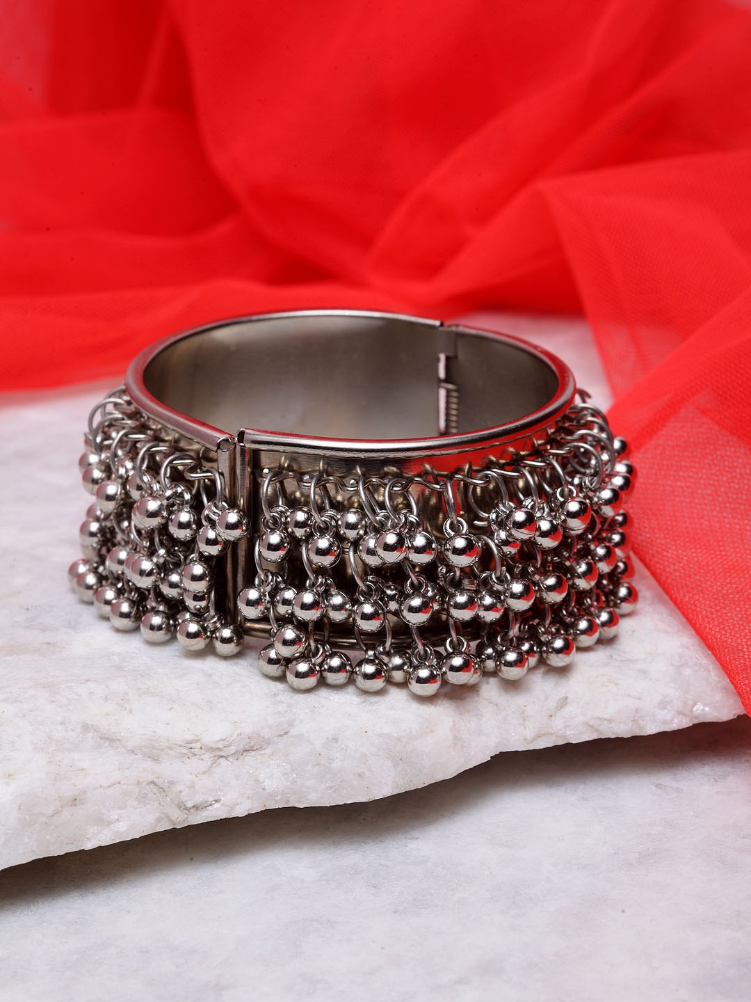 

PANASH Silver-Toned Handcrafted Oxidised Bracelet