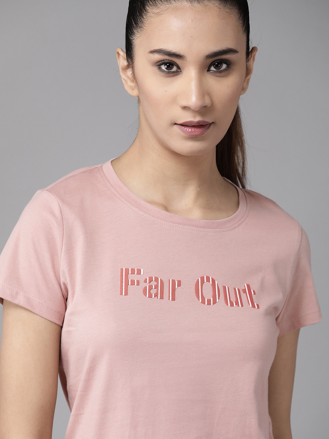 

The Roadster Lifestyle Co Women Pink Printed Pure Cotton Round Neck T-shirt