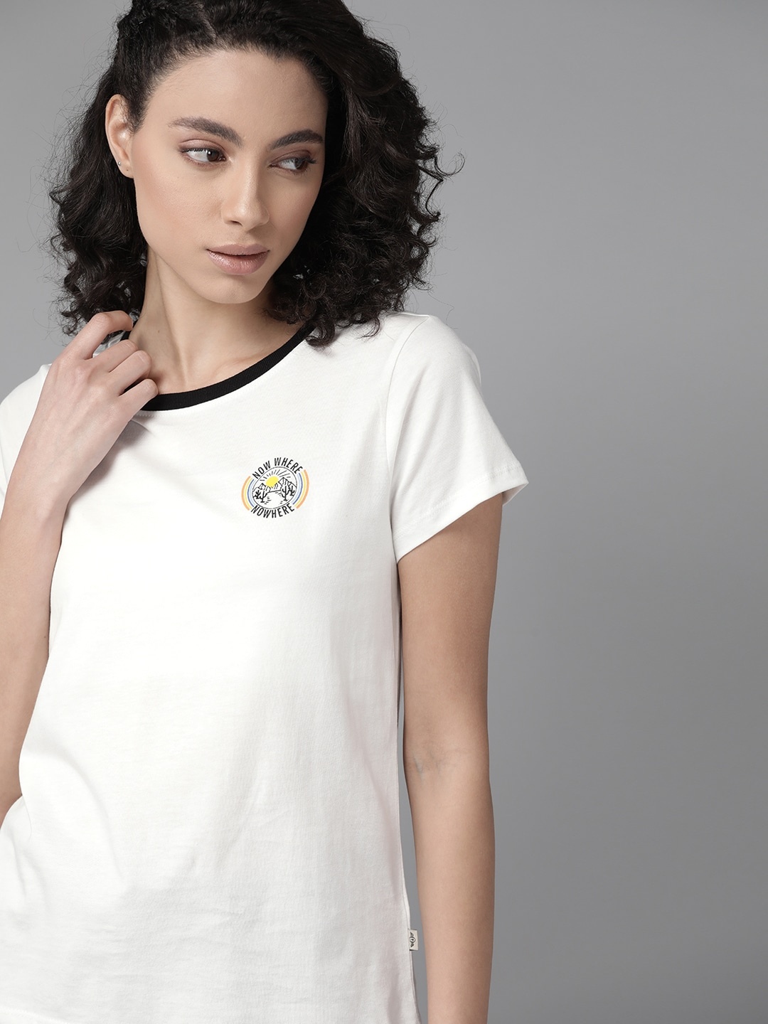 

The Roadster Lifestyle Co Women White Solid Round Neck Pure Cotton T-shirt