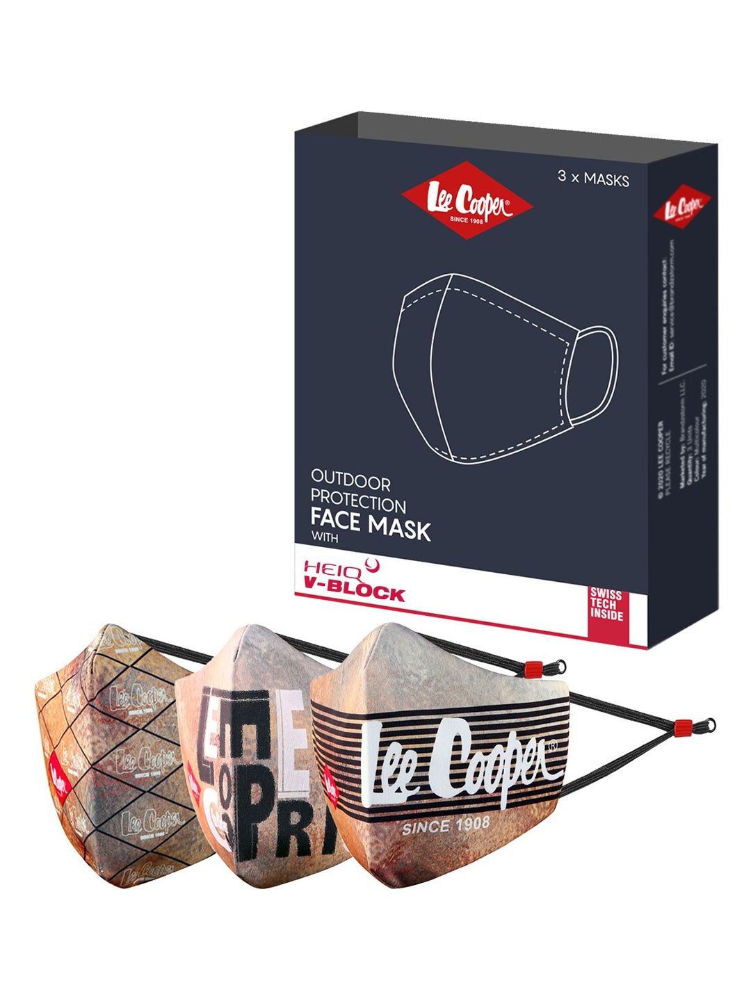 

Lee Cooper Women Pack Of 3 6 Ply Printed Multi-Layered Protective Outdoor Masks, Brown