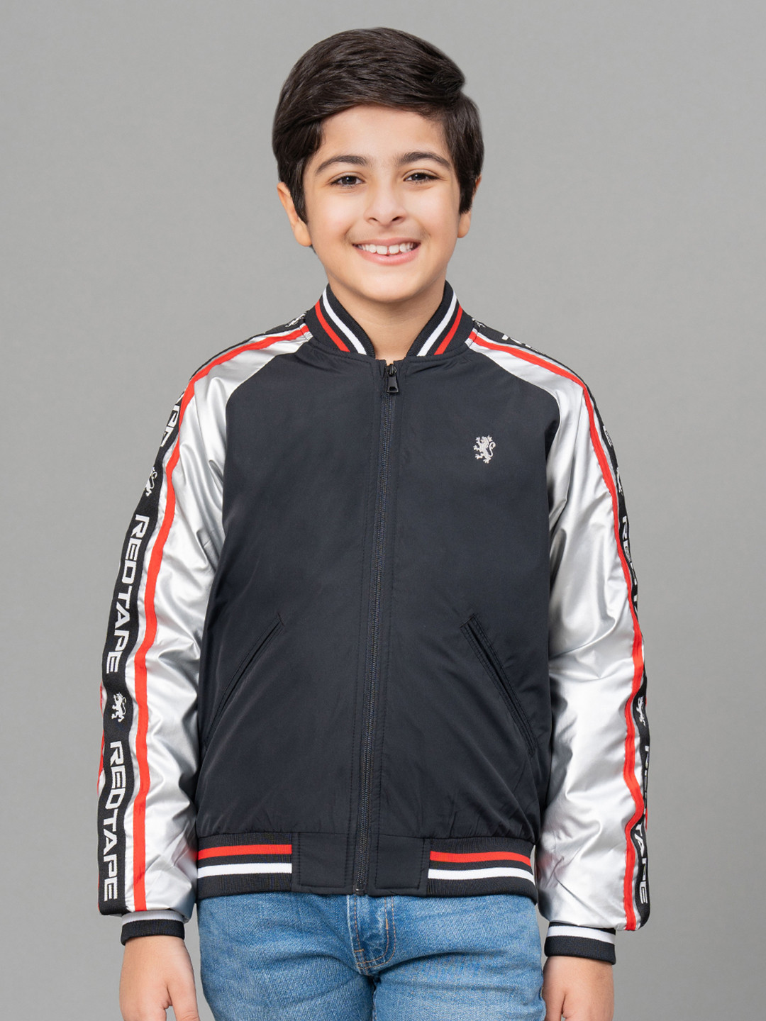 

Red Tape Boys Black & Silver Colourblocked Bomber