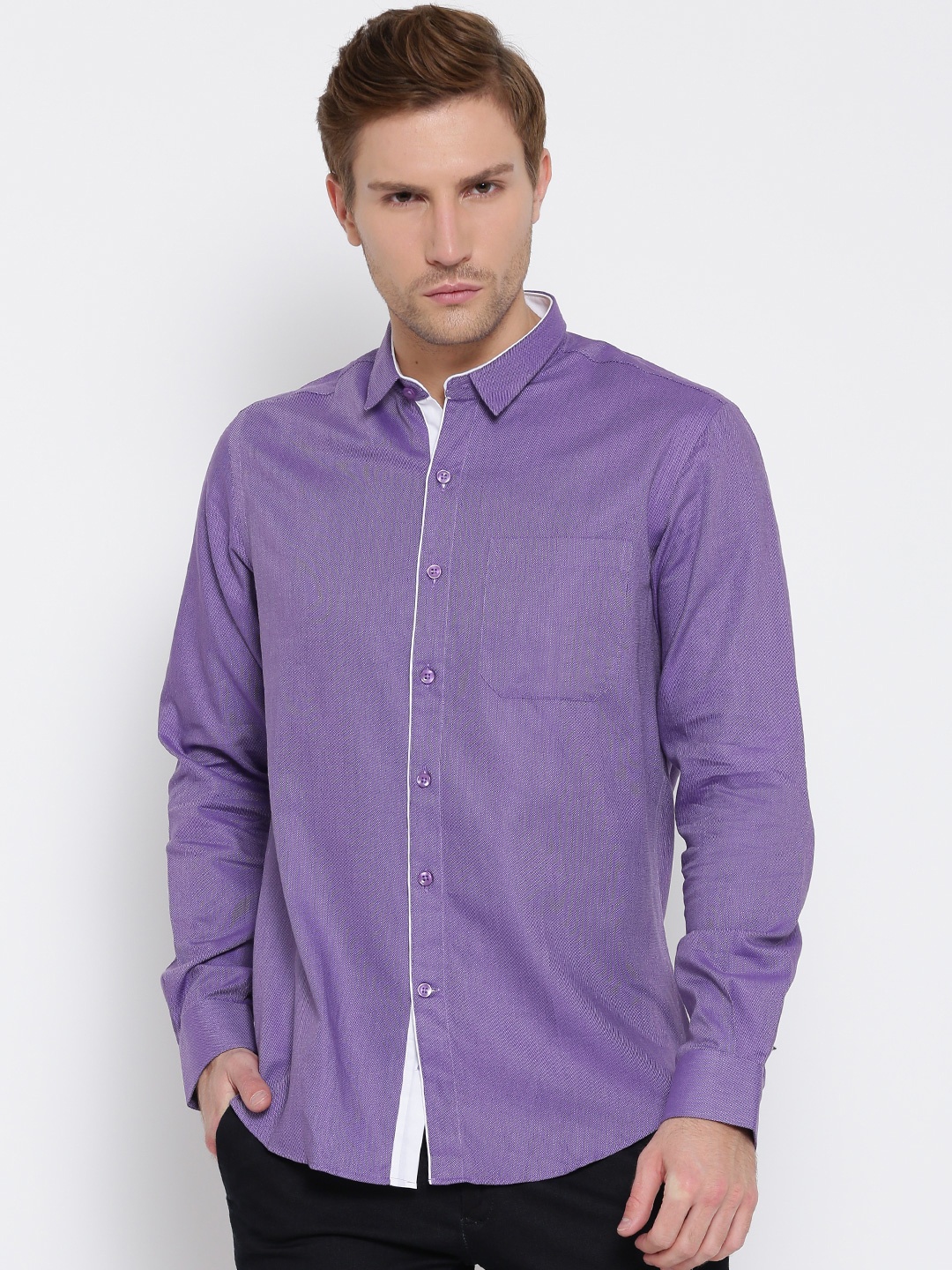 

Wills Lifestyle Purple Patterned Slim Formal Shirt