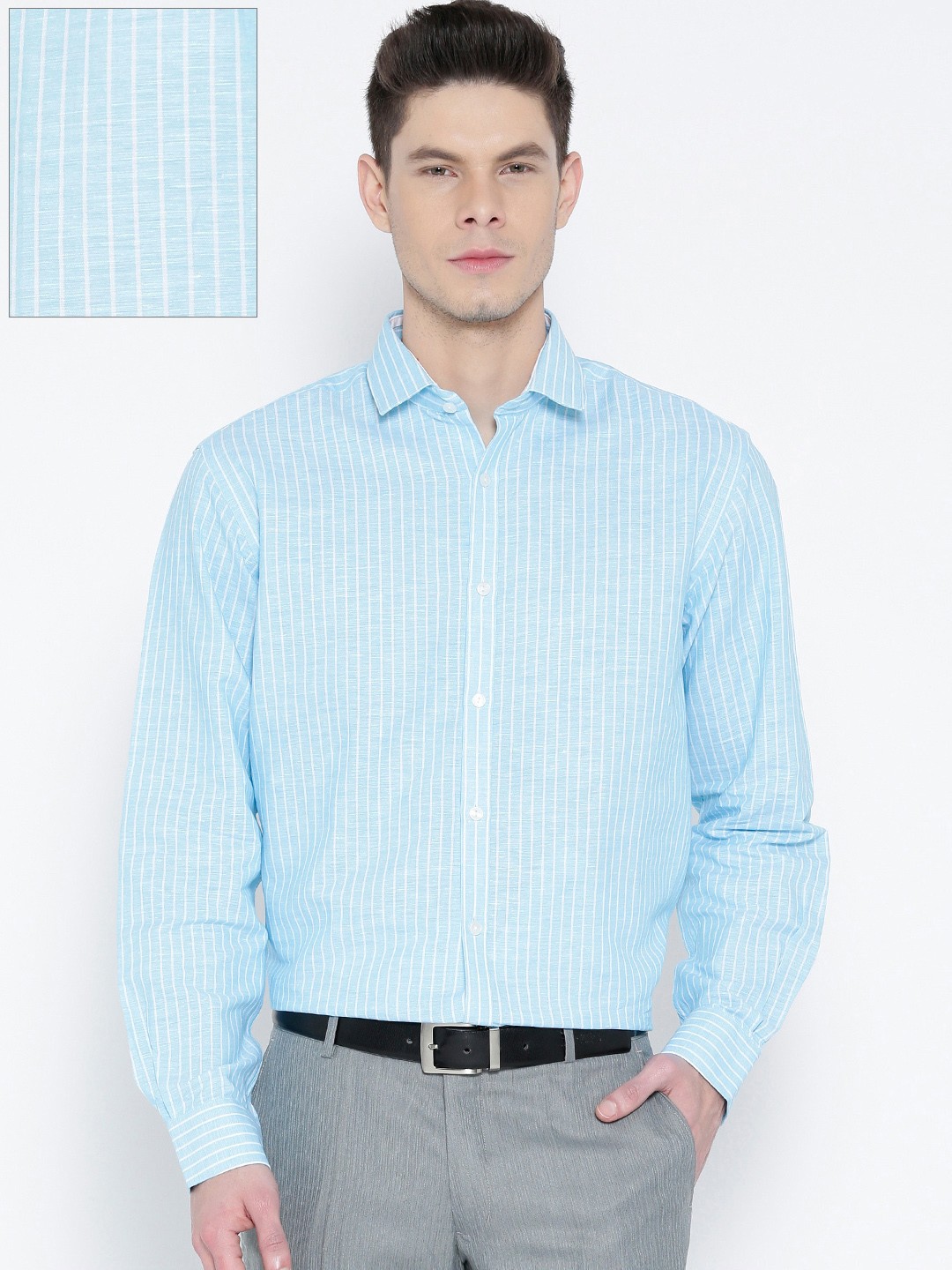 

Wills Lifestyle Blue Striped Semiformal Shirt