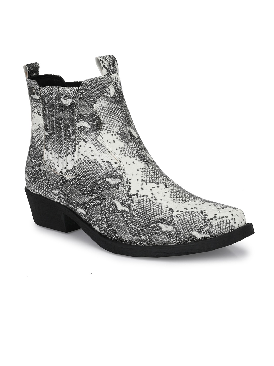 

Delize Men Off-White Snakeskin Textured High-Top Flat Boots