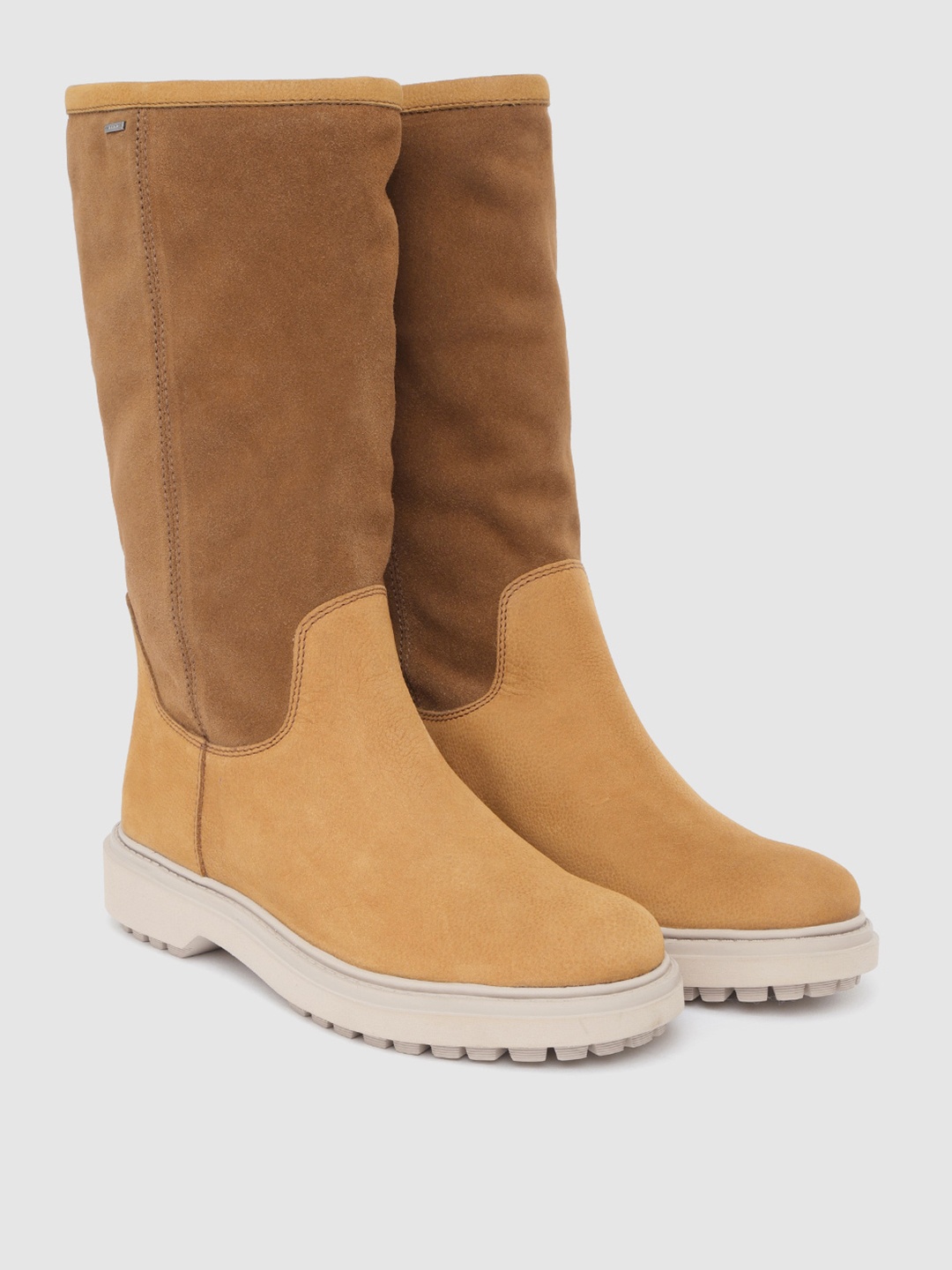 

Geox Women Brown Colourblocked Leather High-Top Flat Boots