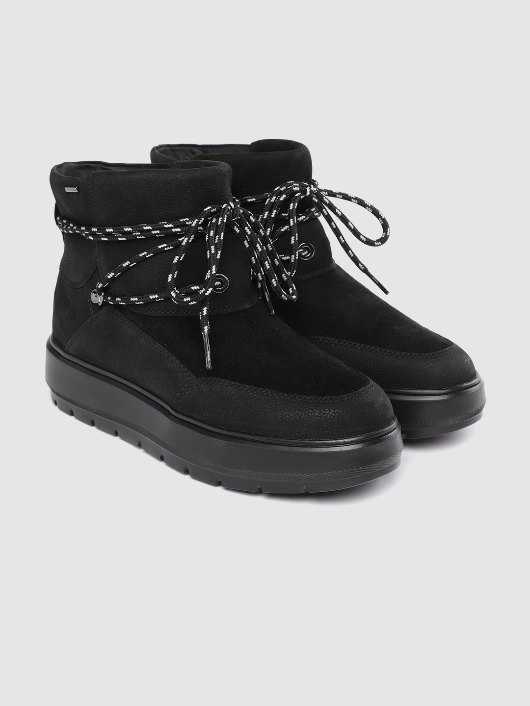 

Geox Women Black Solid Leather Flatform Boots