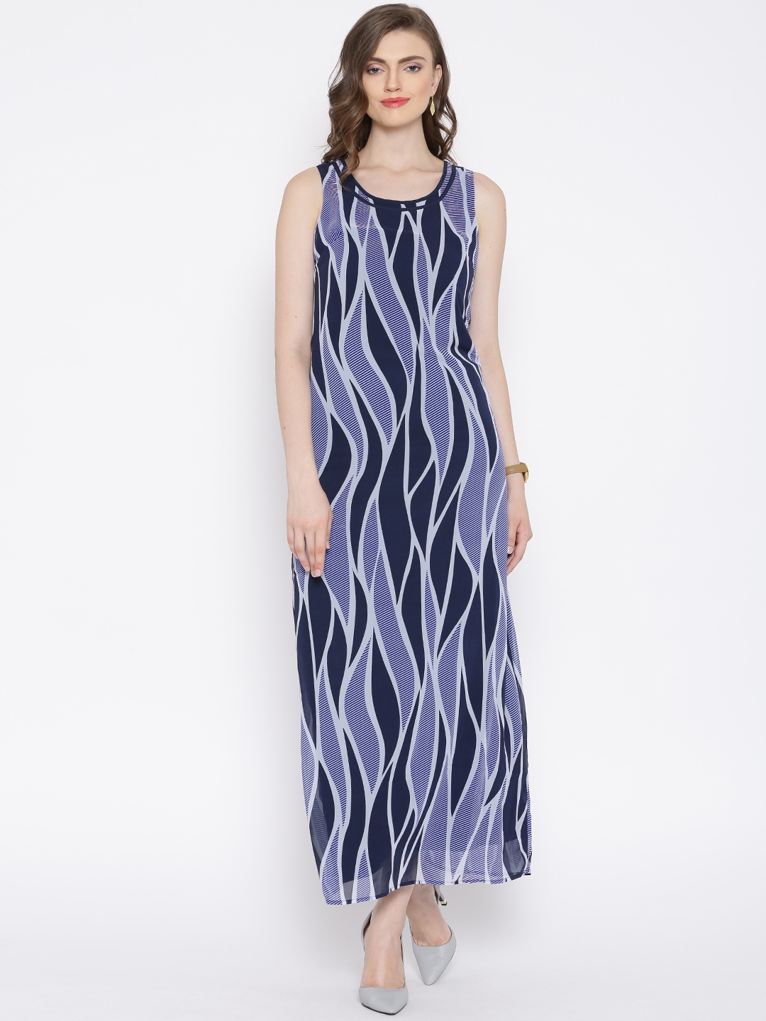 

Vero Moda Blue & Grey Printed Maxi Dress