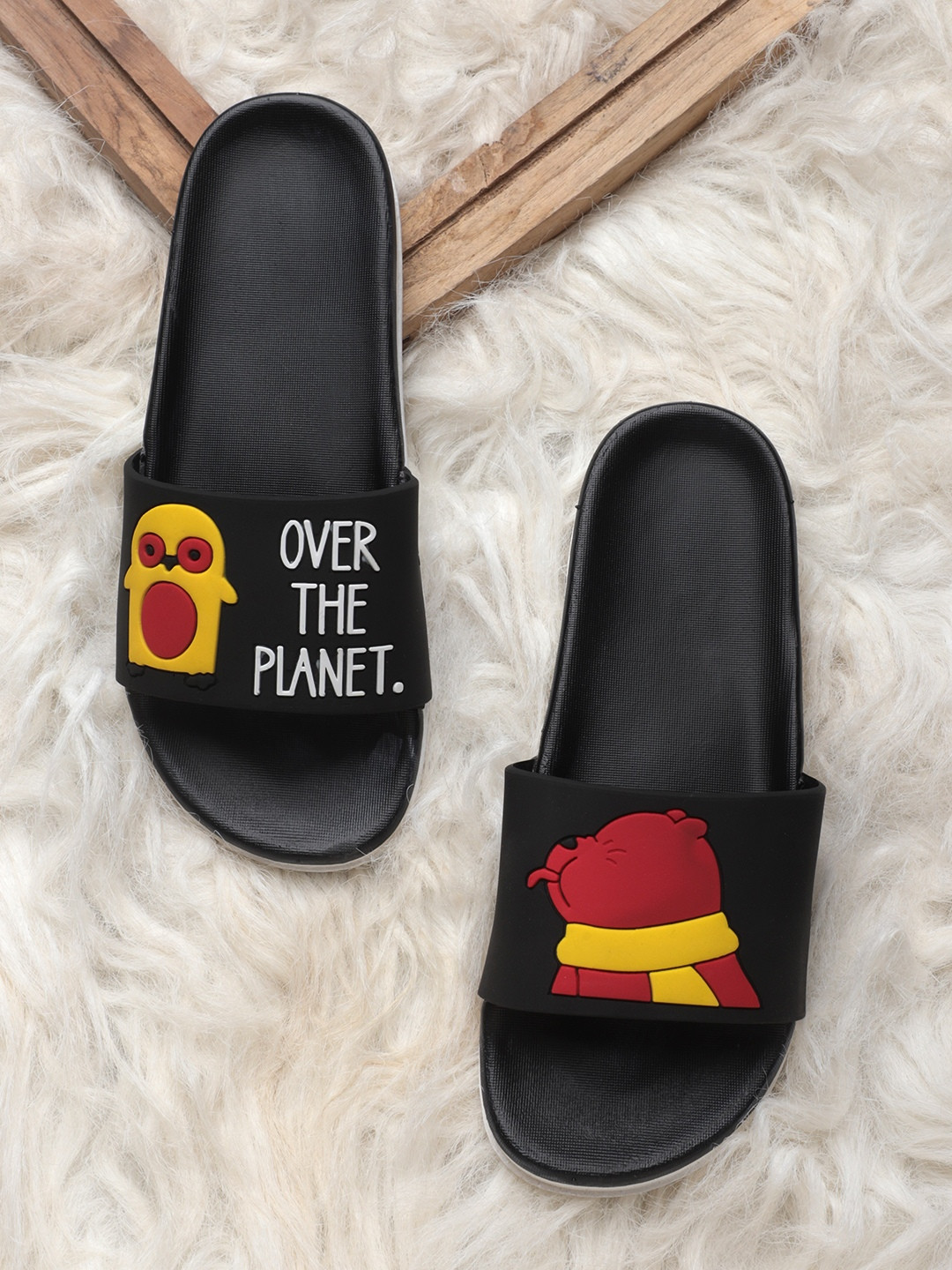 

Pampy Angel Women Black & Yellow Printed Sliders