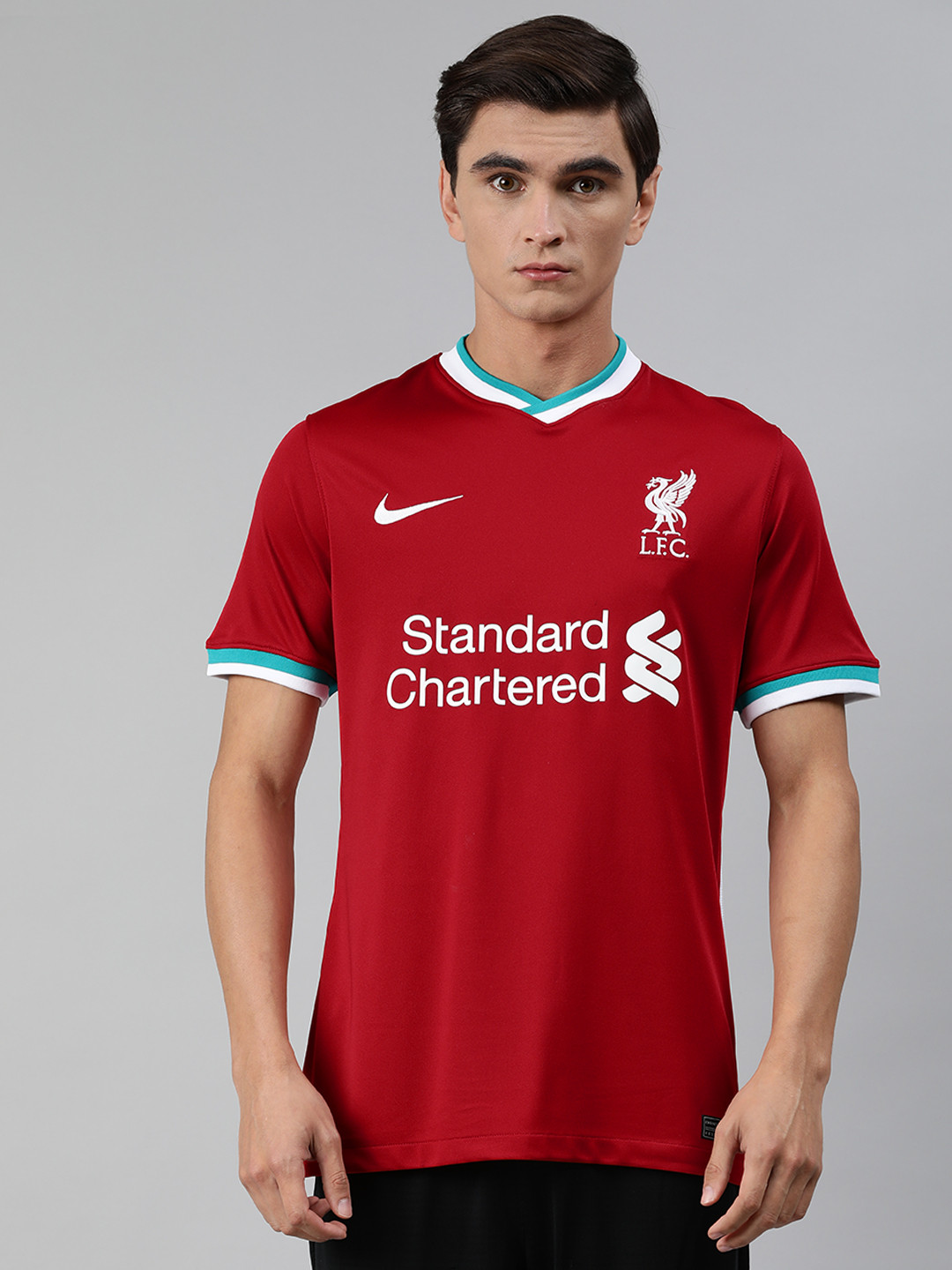 

Nike Men Red Standard Fit Printed DRI-FIT Liverpool BRT JSY SS HM V-Neck Football T-shirt