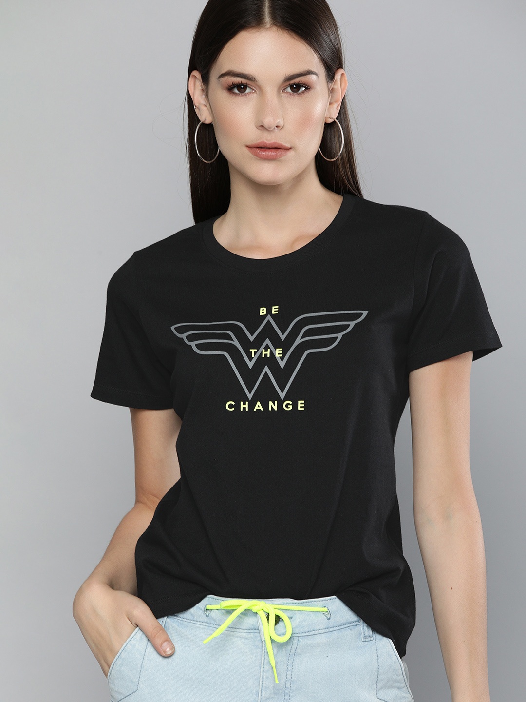 

Wonder Woman Black Printed Round Neck Pure Cotton T-shirt