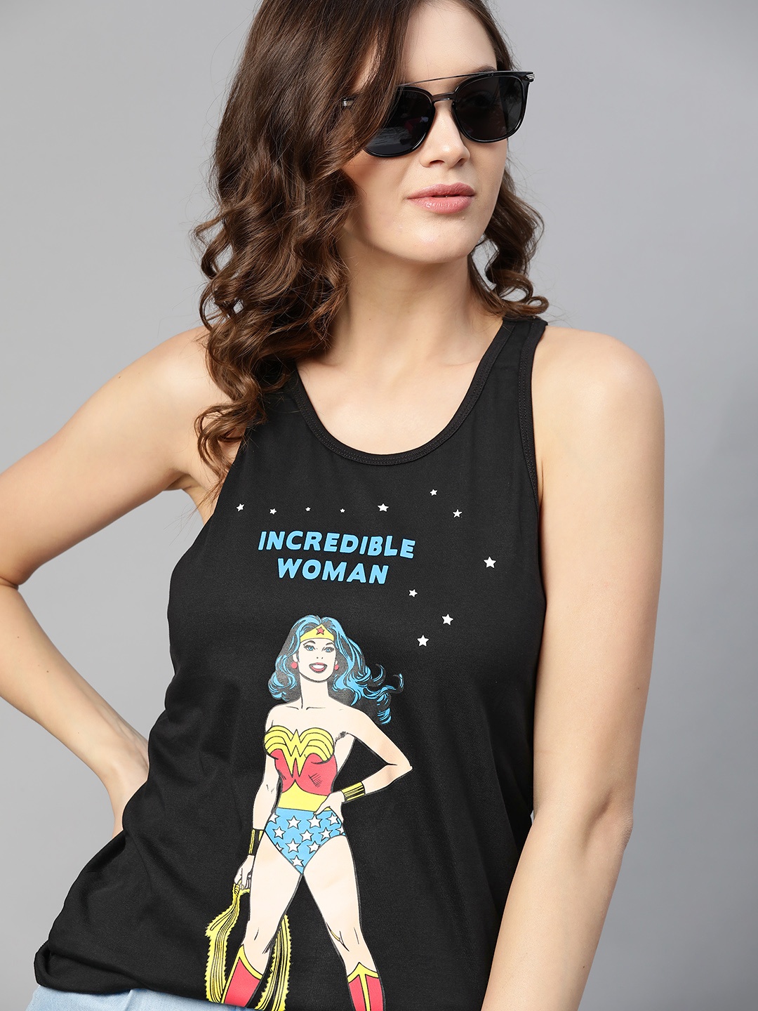 

Wonder Woman Black & Blue Superhero Print T-shirt