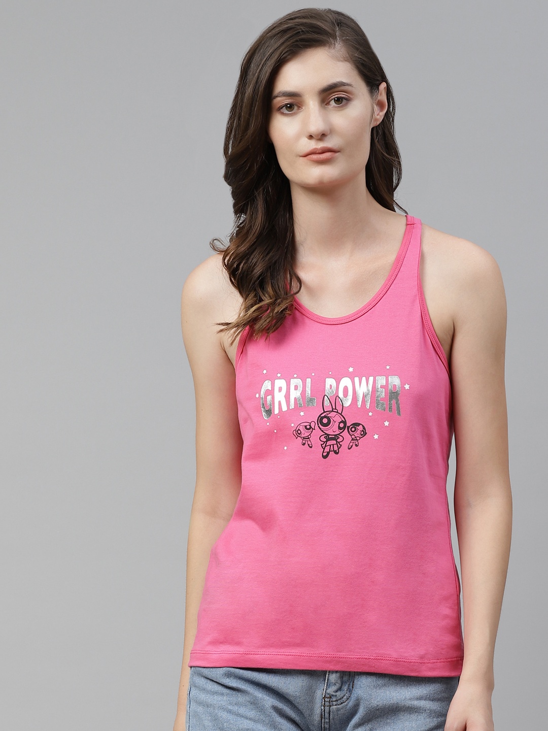 

Powerpuff Girls by Kook N Keech Women Pink Typography Printed Tank T-shirt