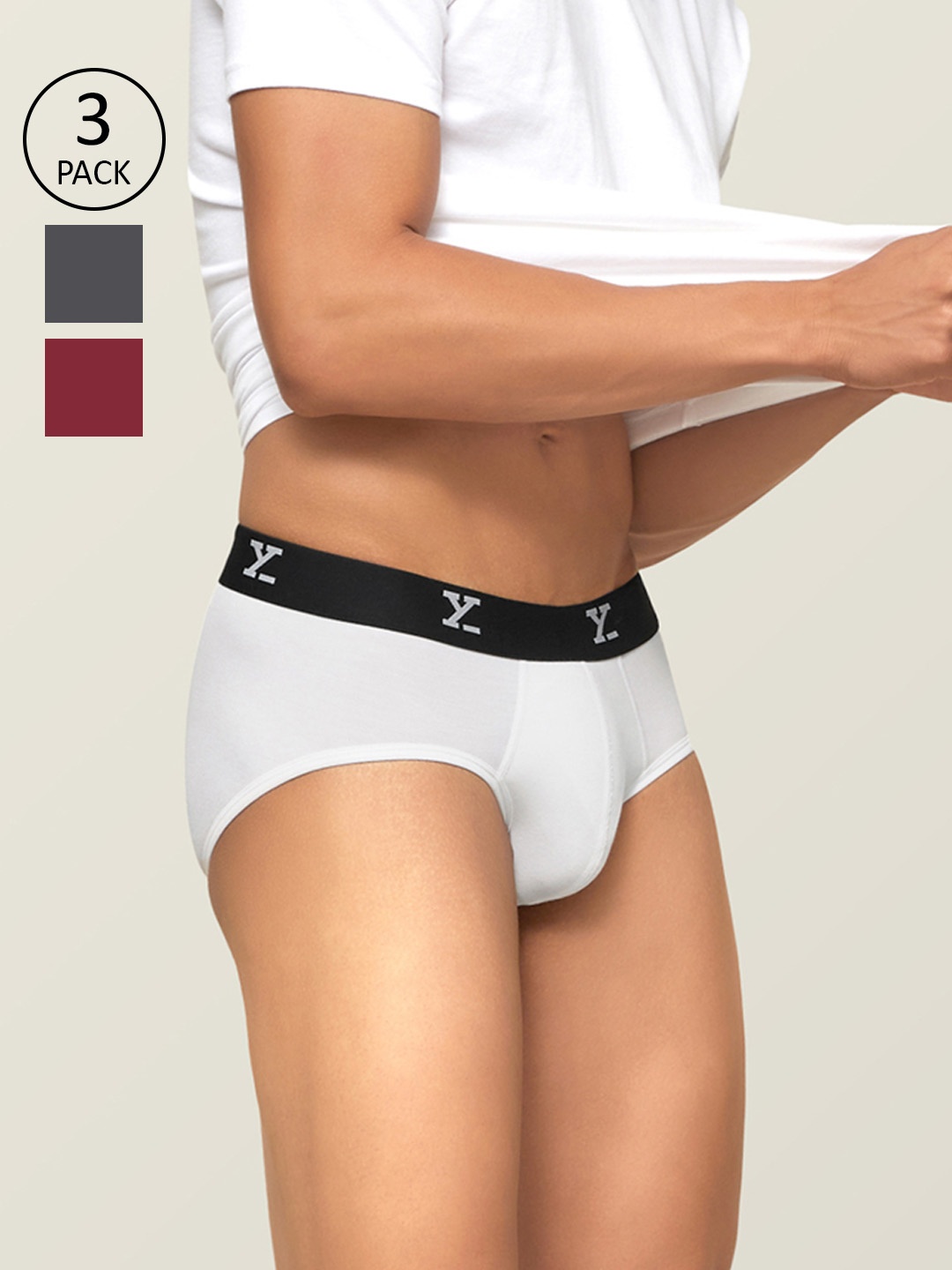 

XYXX Men Solid Pack Of 3 ACE IntelliSoft Modal Basic Briefs XYBRF3PCKN456, Red