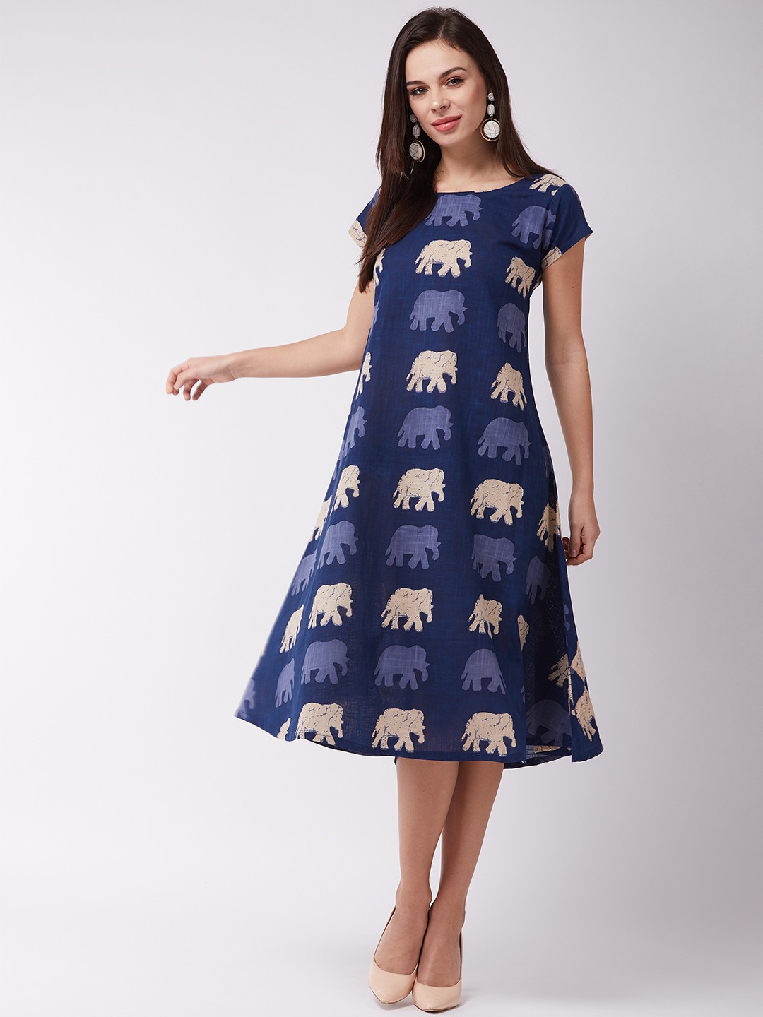 

InWeave Women Blue Printed A-Line Dress