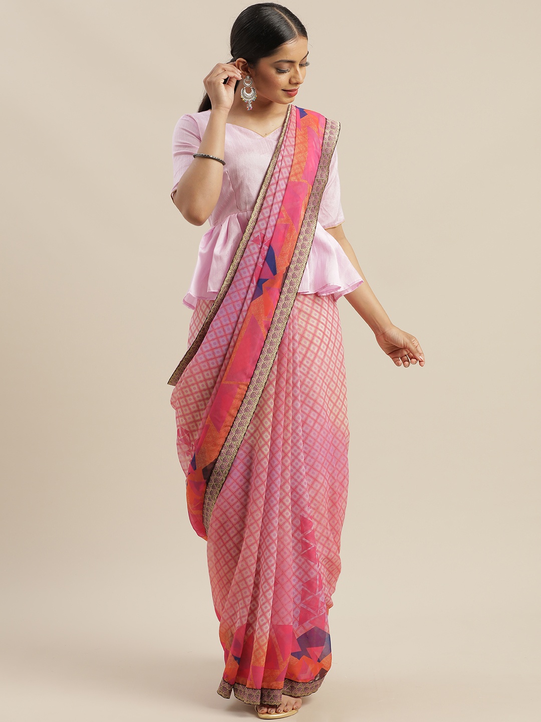 

SHAVYA Pink Printed Pure Georgette Saree