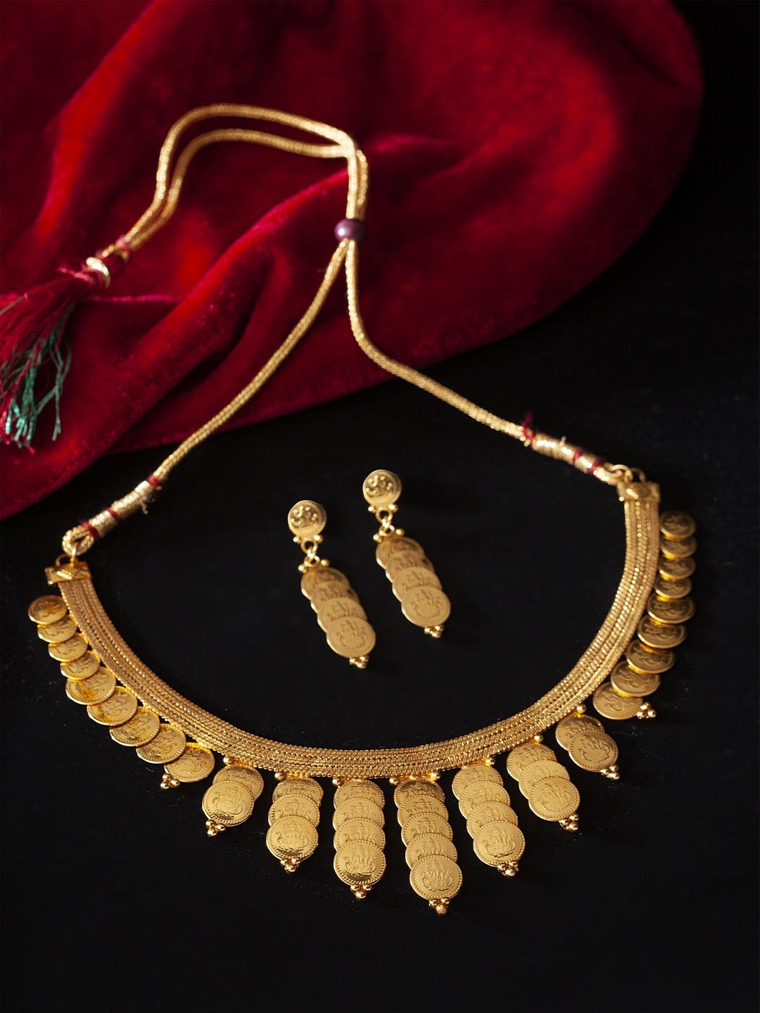 

PANASH Gold-Plated Temple Lakshmi Haar Jewellery Set