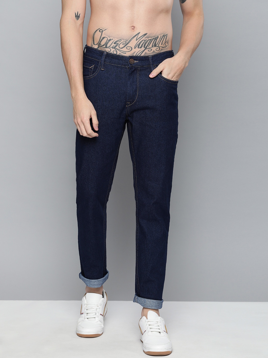 

HERE&NOW Men Navy Blue Slim Fit Mid-Rise Clean Look Stretchable Jeans