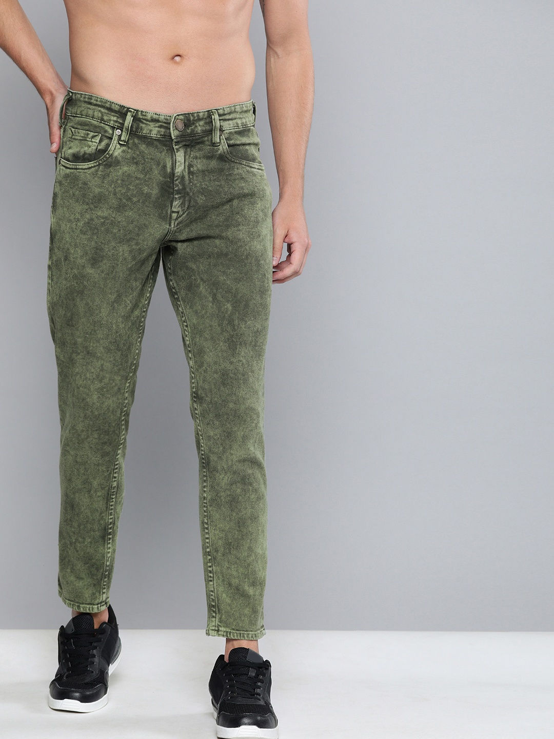 

HERE&NOW Men Green Regular Fit Mid-Rise Clean Look Stretchable Jeans