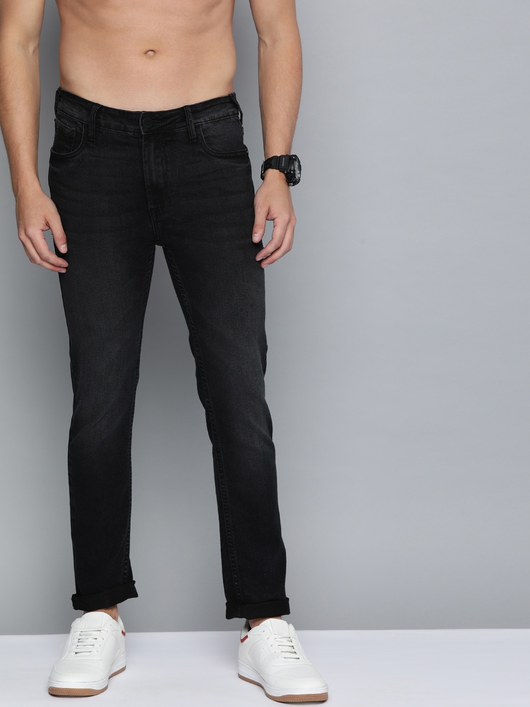 

HERE&NOW Men Black Skinny Fit Mid-Rise Clean Look Stretchable Jeans