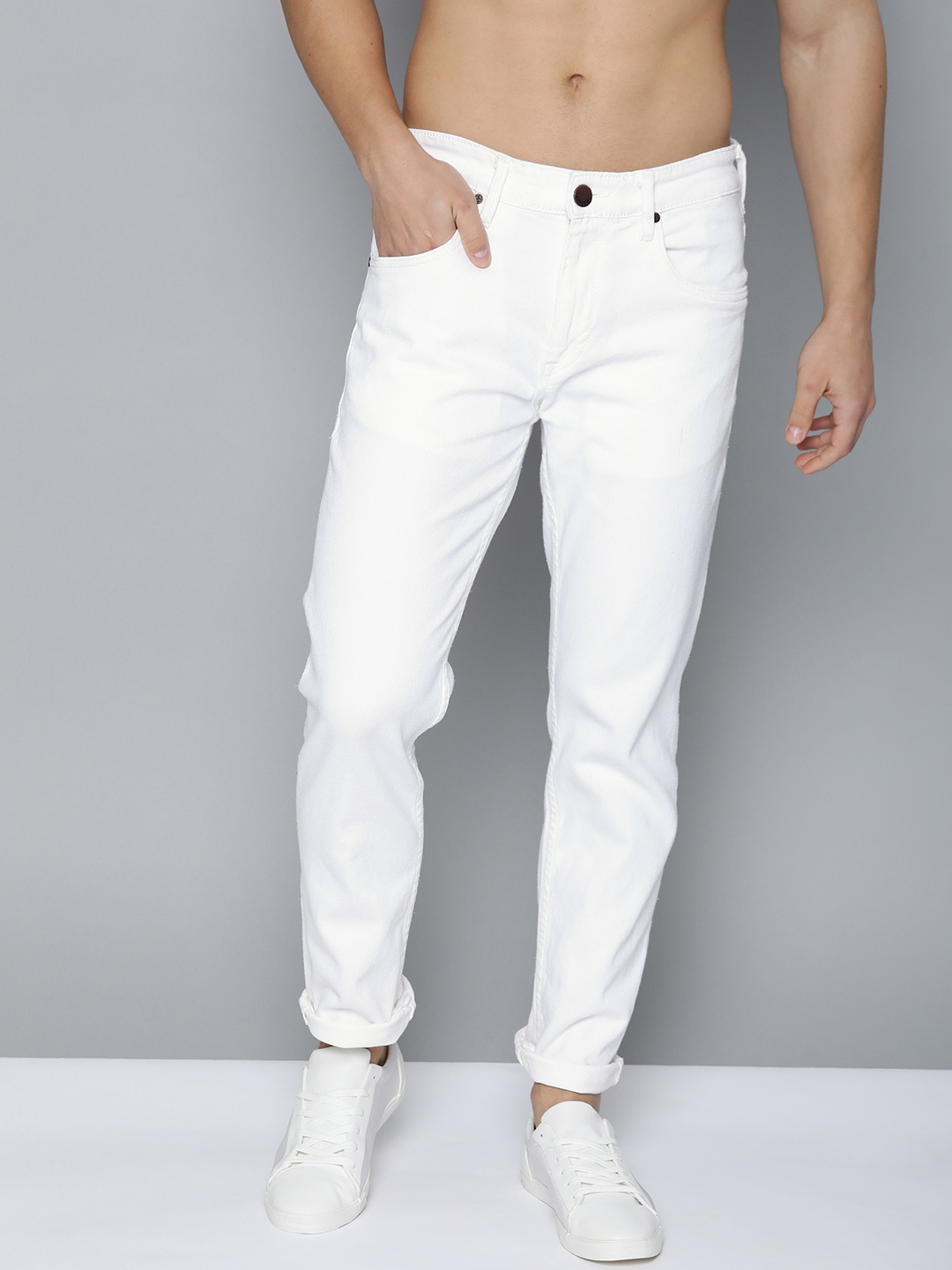 

HERE&NOW Men White Ankle Slim Fit Low-Rise Clean Look Stretchable Jeans