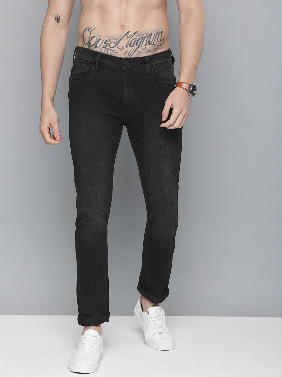 

HERE&NOW Men Black Skinny Fit Mid-Rise Clean Look Stretchable Jeans
