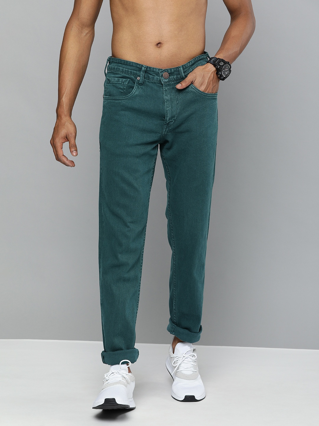 

HERE&NOW Men Teal Green Slim Fit Mid-Rise Clean Look Stretchable Jeans