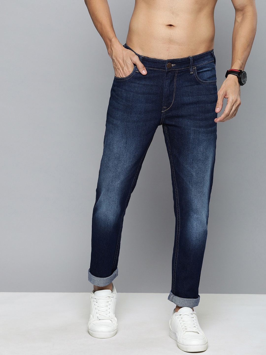 

HERE&NOW Men Blue Slim Fit Mid-Rise Clean Look Stretchable Jeans
