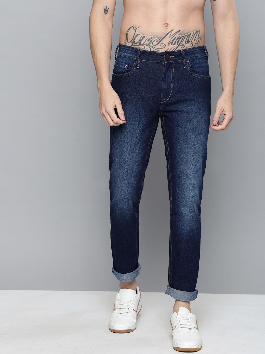 

HERE&NOW Men Navy Blue Slim Fit Mid-Rise Clean Look Stretchable Jeans
