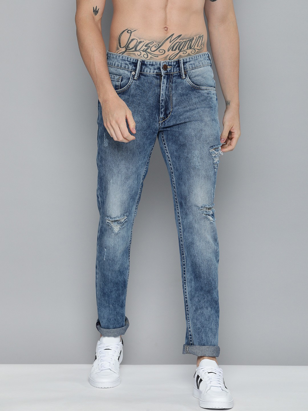 

HERE&NOW Men Blue Slim Fit Mid-Rise Mildly Distressed Stretchable Jeans