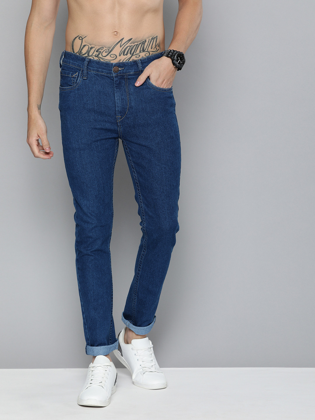 

HERE&NOW Men Blue Skinny Fit Mid-Rise Clean Look Stretchable Jeans