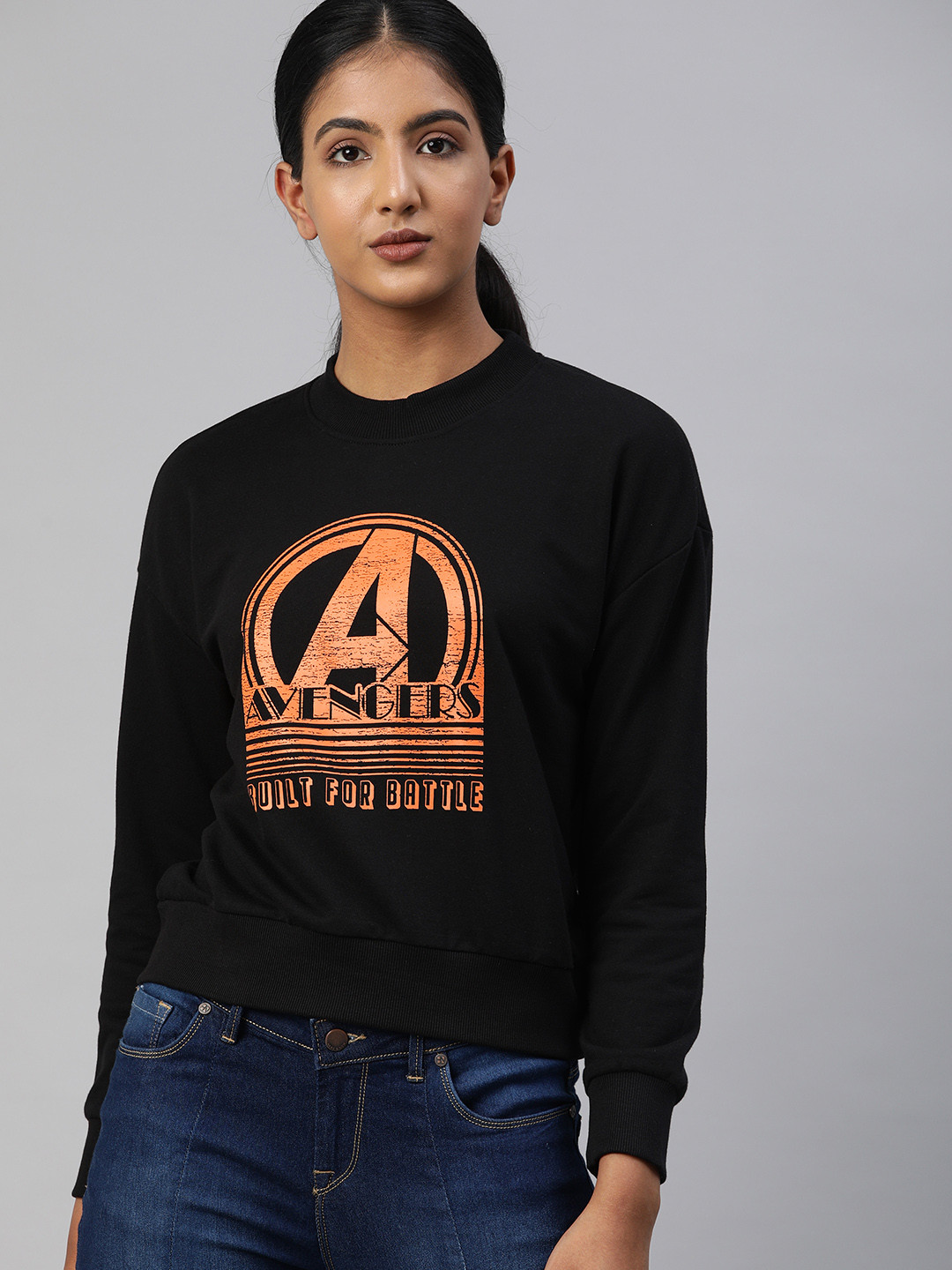 

Van Heusen Woman Black & Coral Orange Avengers Logo Print Sweatshirt