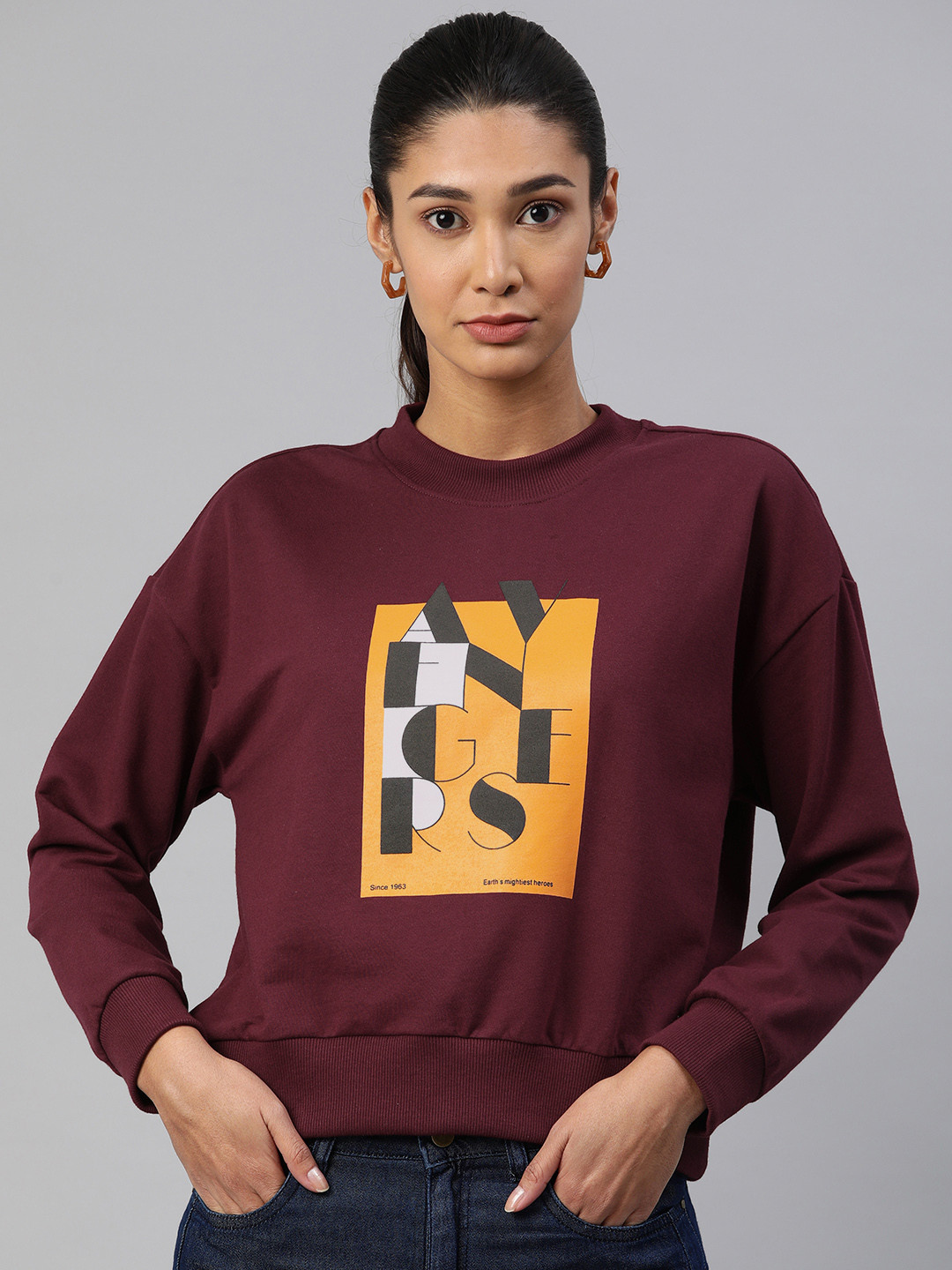 

Van Heusen Woman Women Maroon & Mustard Printed Sweatshirt