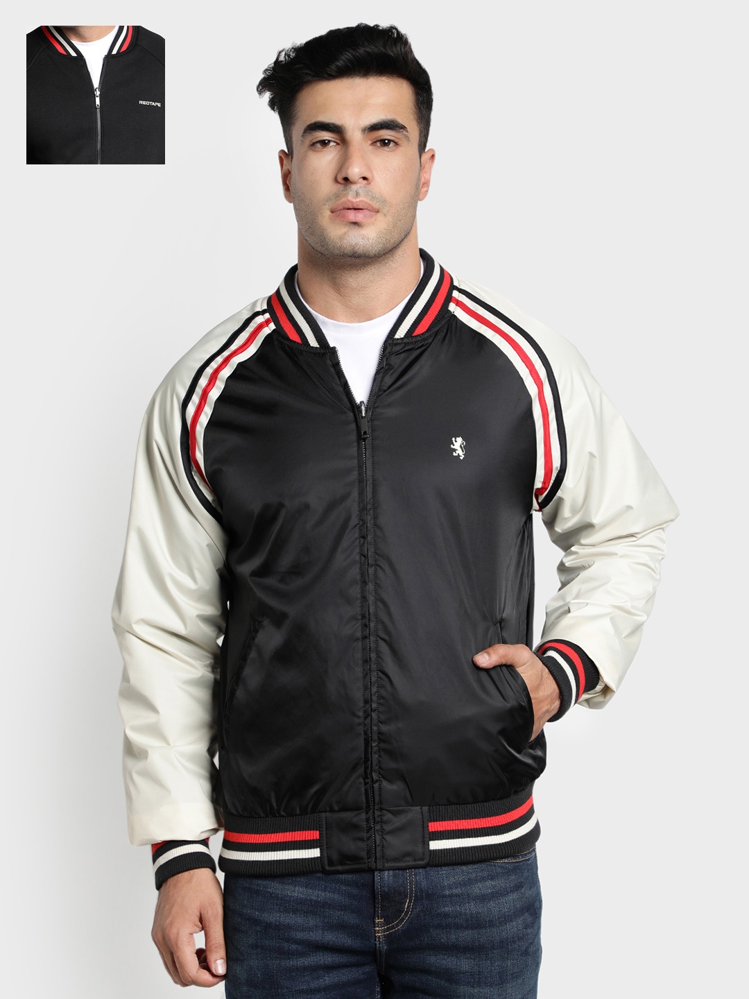 

Red Tape Men Black Colourblocked Reversible Bomber