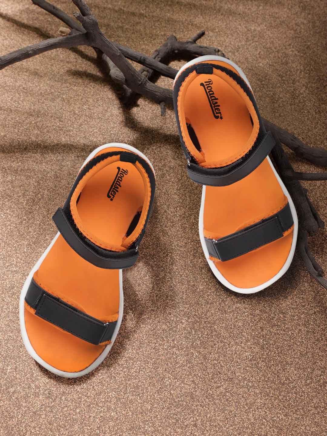 

The Roadster Lifestyle Co Women Black & Orange Solid Sports Sandals